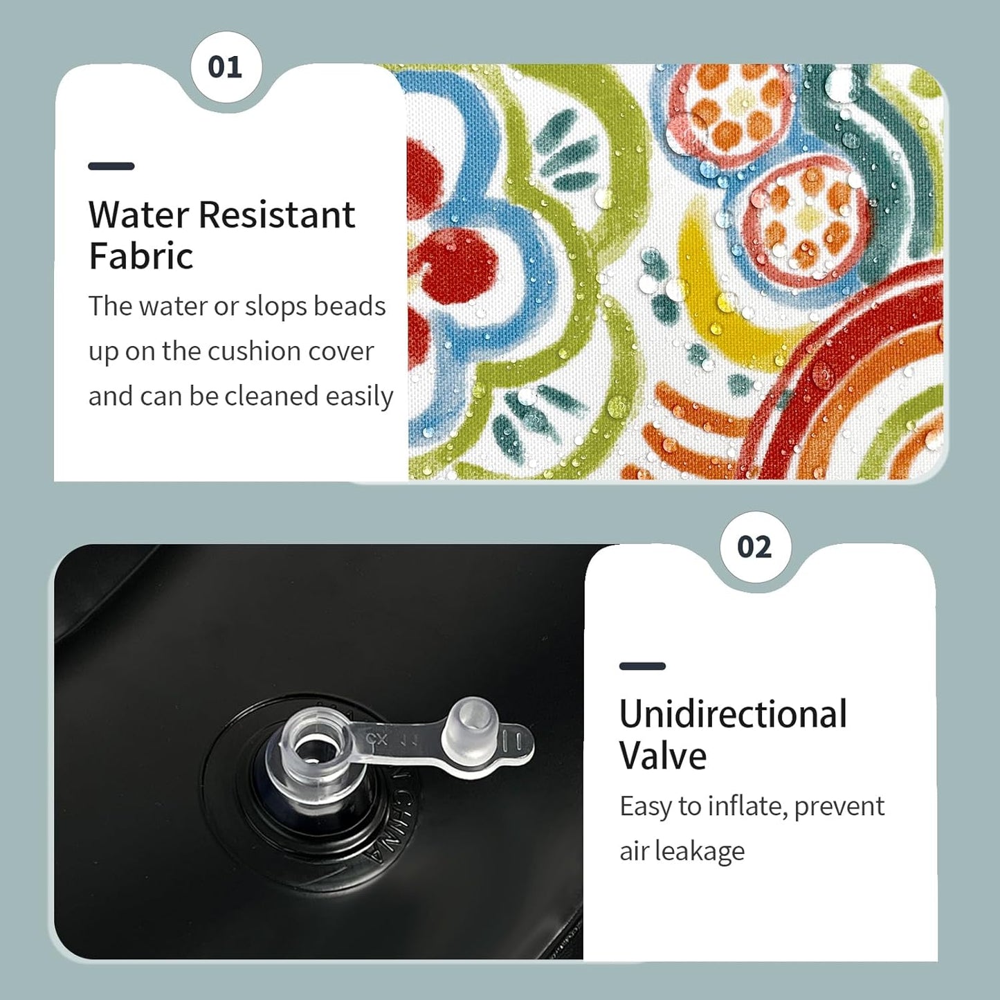 Inflatable Ottoman Stool D21 xH9 for Outdoor/Indoor Use, Water Repellent Patio Foot Rest Stool with Portable Handle,Round Pouf Ottoman Suitable for Garden,Deck and Camping - Flower Red