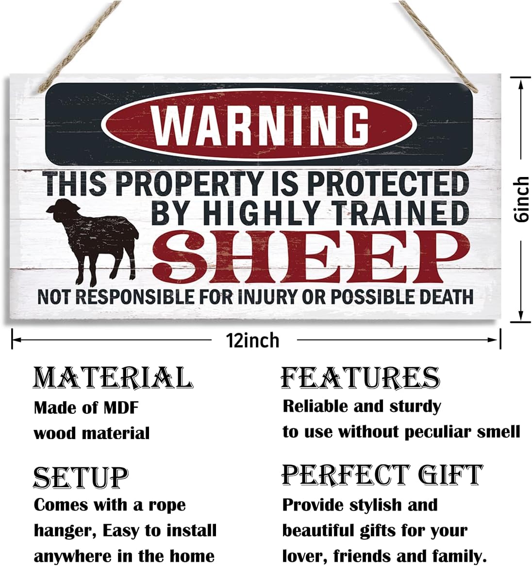 Funny Warning Signs, The Property is Protected By Highly Trained Sheep Sign, Decorative Wood Hanging Wood Plaque, Sheep Wall Decor, Farm Fence Decor, Home Garden Decor for Indoor Outdoor Use