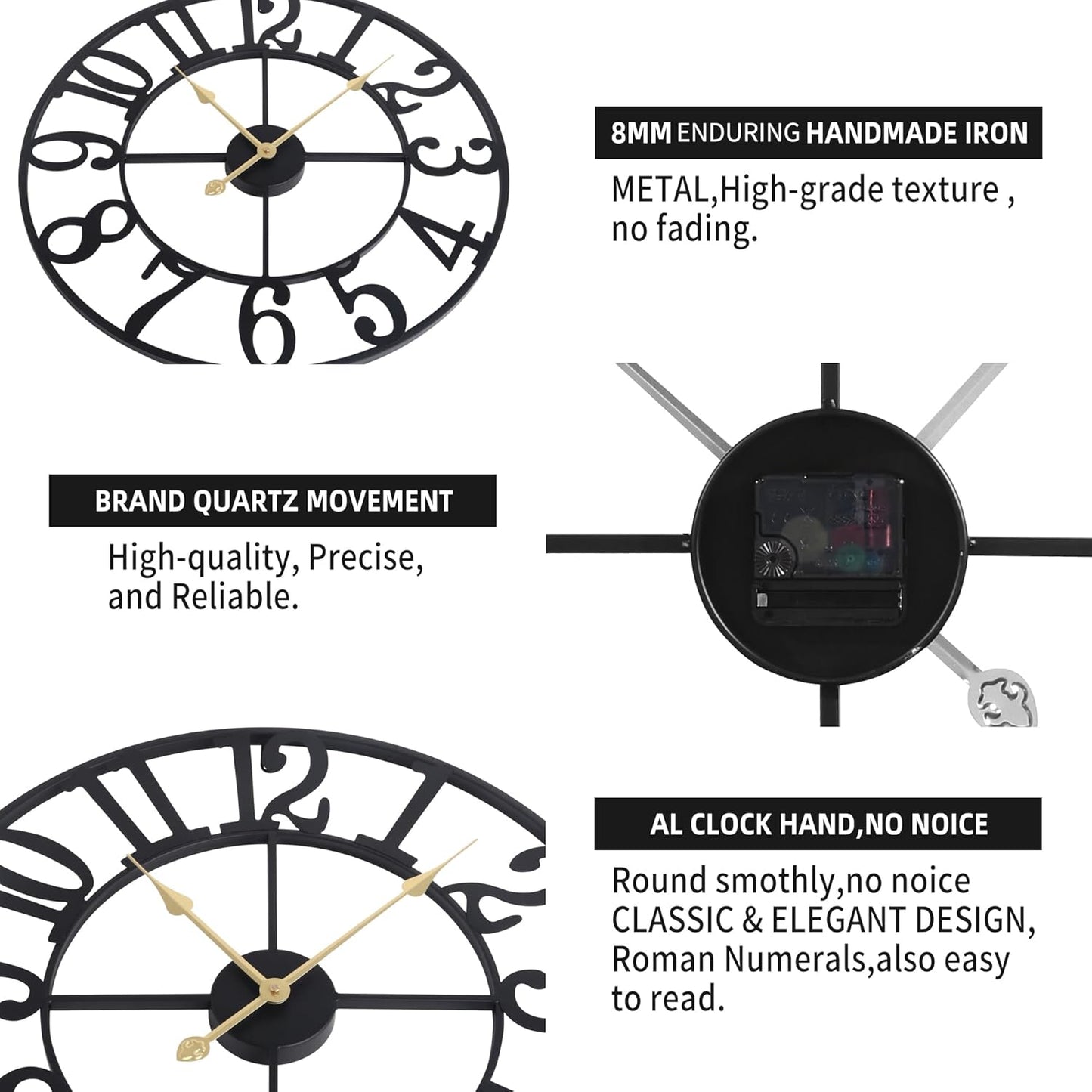 1st owned Large 24 Inch Silent Non-Ticking Wall Clock - Battery Operated, Metal Vintage Retro Decorative Modern Wall Clock for Bedroom, Kitchen, Office, Farmhouse Decor