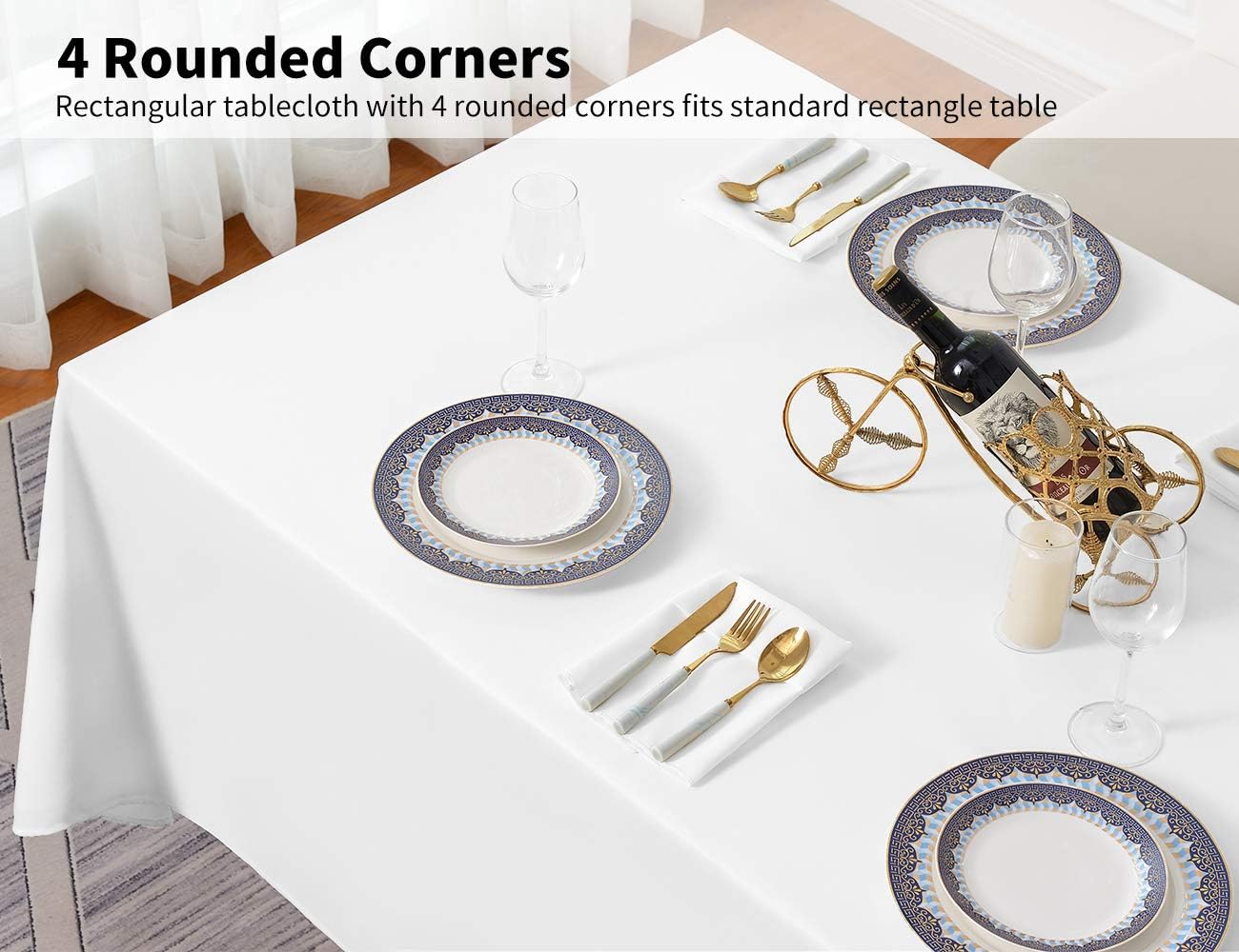 Surmente White Rectangle Tablecloth 90 x 156-inch Rectangular Polyester Table Cloth for Weddings, Banquets, or Restaurants