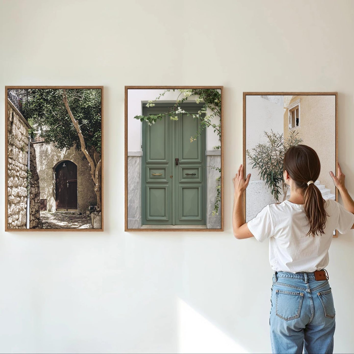 SIGNINART Large Vintage Italy City Landscape Framed Canvas Wall Art Set, Olive Green Tree Country Wall Decor, Modern Minimalist French Farmhouse Art Print for Living Room,Bedroom,Office 16 x24 x3