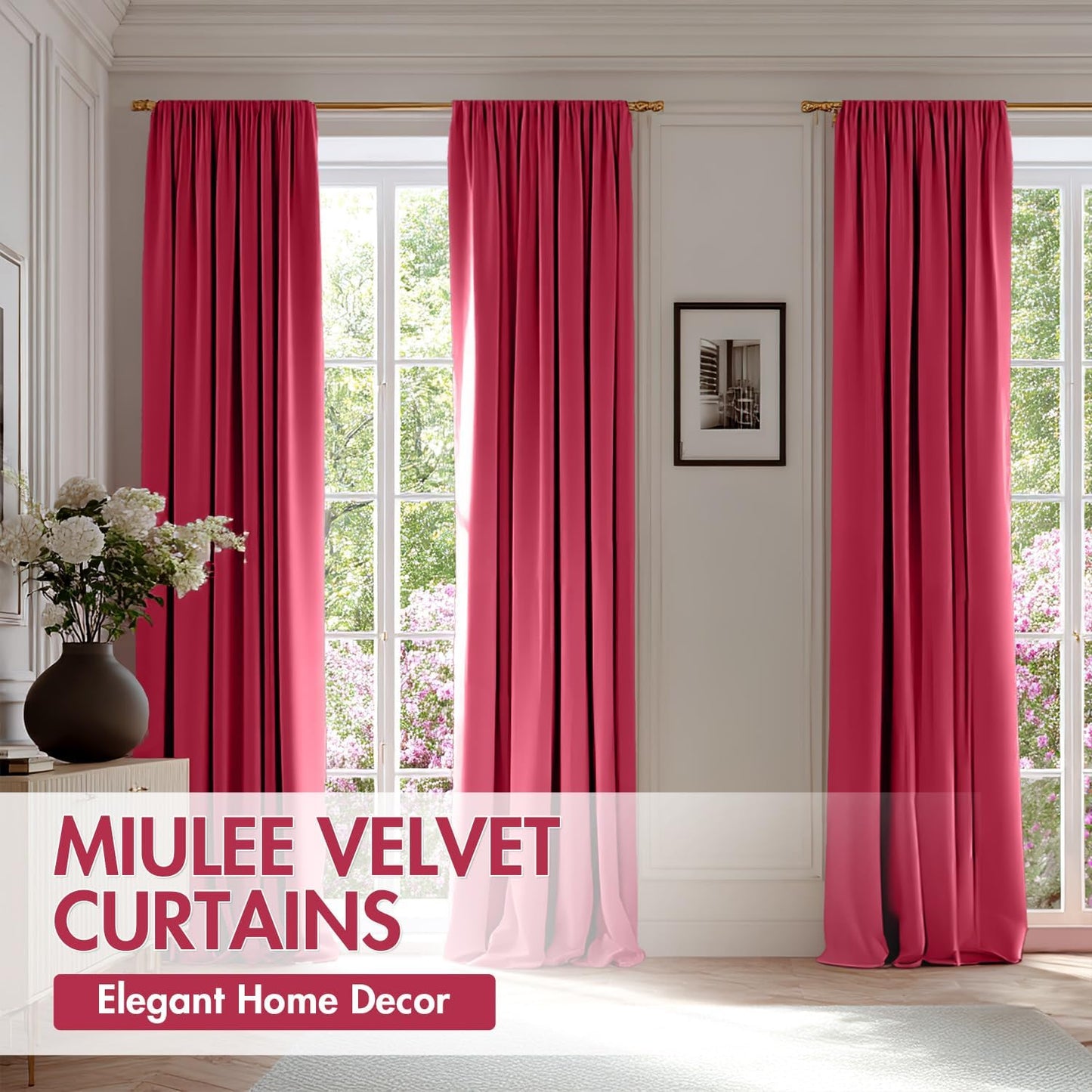 MIULEE Berry Velvet Curtains Thermal Insulated Blackout Curtain Drapes for Bedroom Living Room Darkening 84 Inches Long Curtains Panels Rod Pocket Set of 2