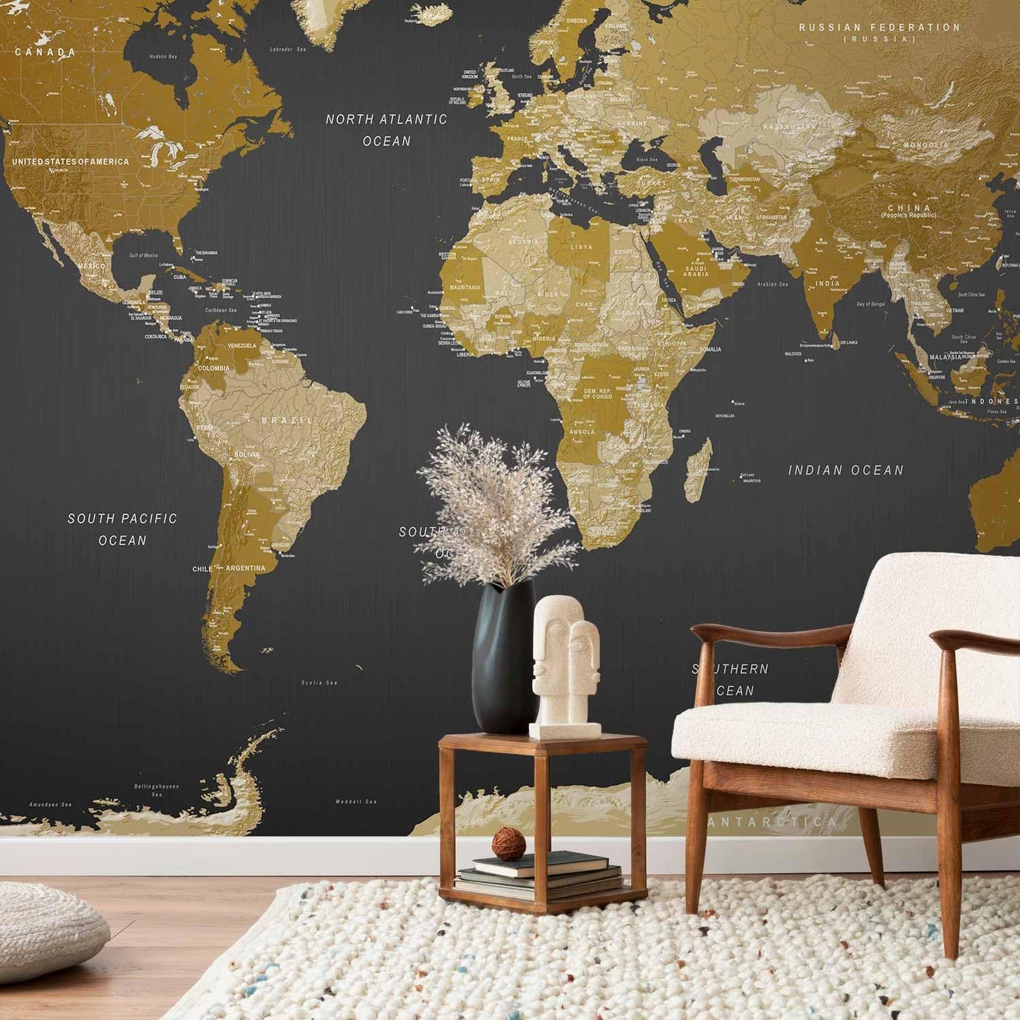artgeist Premium Wall Mural World Map 157x110 in - XXL Non-Woven Wallpaper Fleece Wall Decor Photo Print Picture Image Design Home Map of The World k-A-0092-a-a