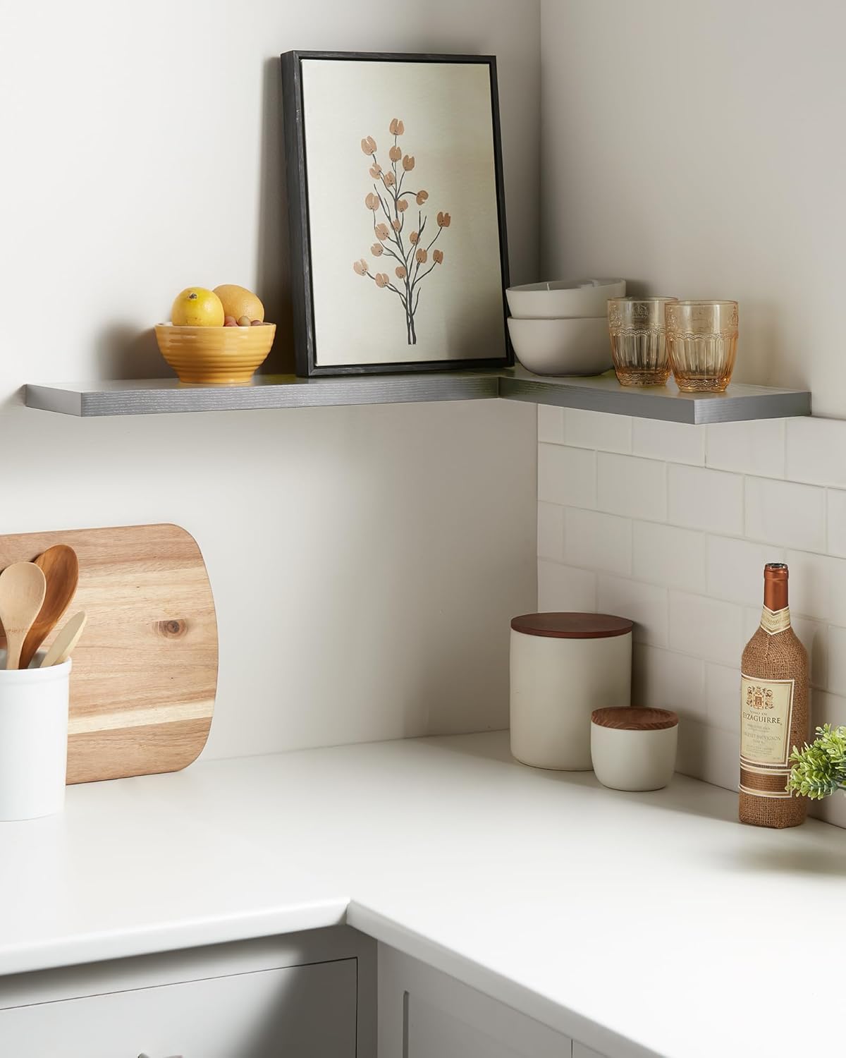 BAYKA Floating Shelves, 22.5" Wall Mounted Wood Shelves for Bathroom, Bedroom, Living Room, Kitchen, Hanging Shelf for Books/Storage/Decor (Grey,Set of 2)