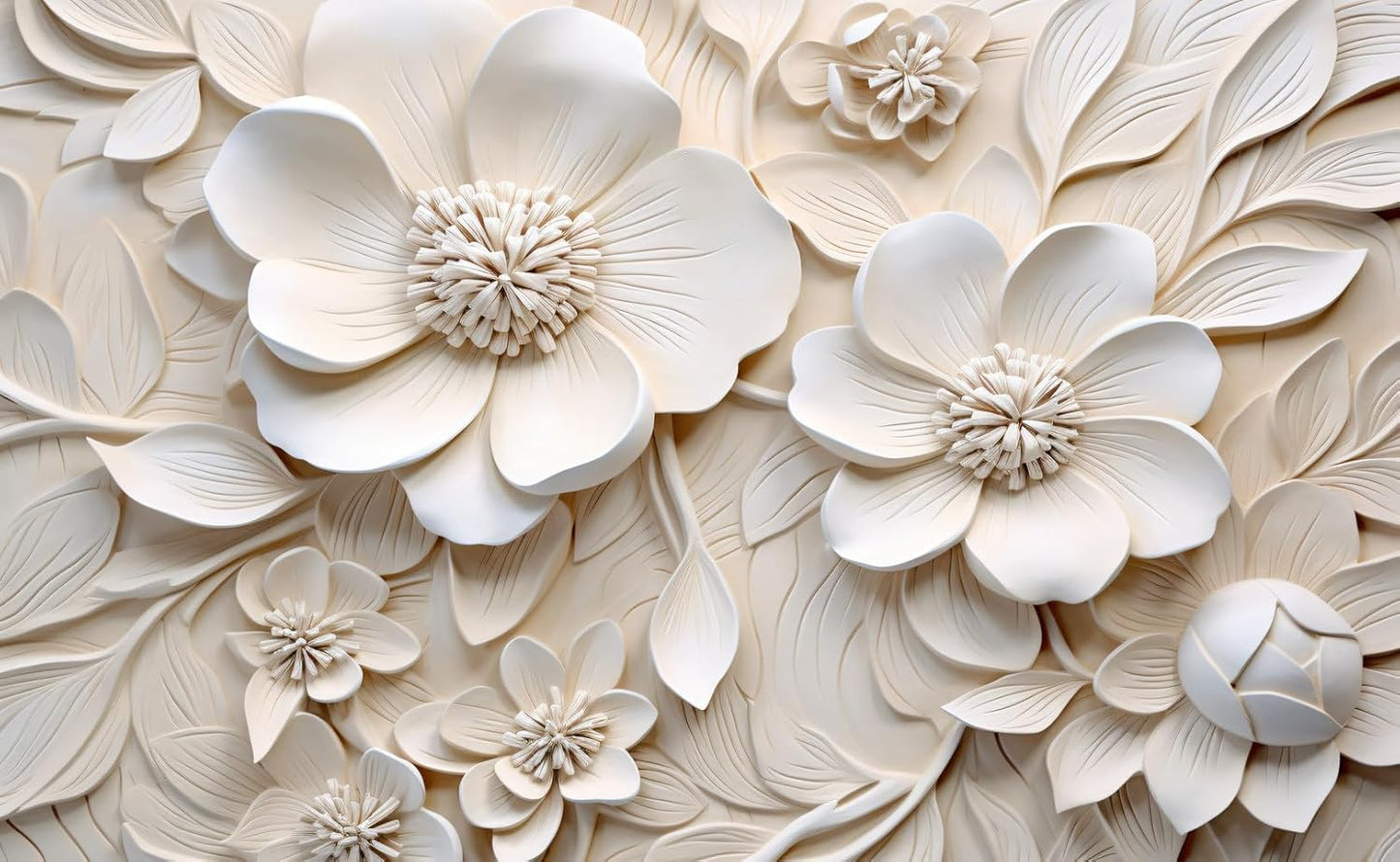 3D Relief Floral Wall Mural Wallpaper for Living Room Bedroom (Not Peel n' Stick)