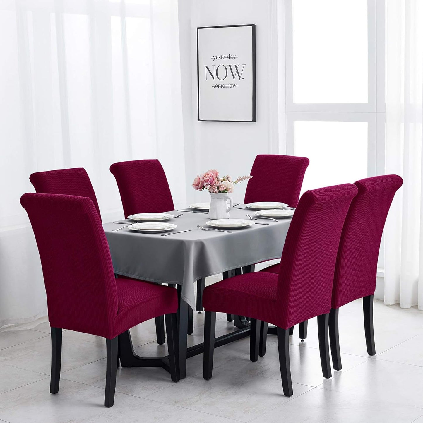 Joccun Chair Covers for Dining Room Set of 4,Dining Chair Slipcovers Stretch Dining Room Chair Covers Seat Protector,Washable Parsons Chair Cover for Home,Hotel(Wine Red,4 Pack)