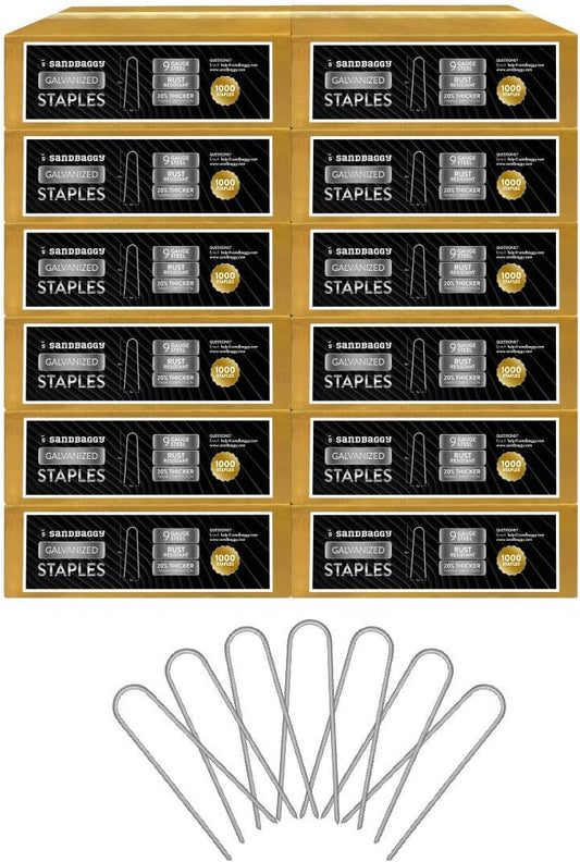 Sandbaggy Galvanized 6-Inch Landscape Staples ~ 9 Gauge Steel - Fabric Pins, Garden Earth Stakes, Ground Cover, Fence Anchors, Lawn Nails ~ Trusted by Organic Farmers Across The USA (10,000 Staples)