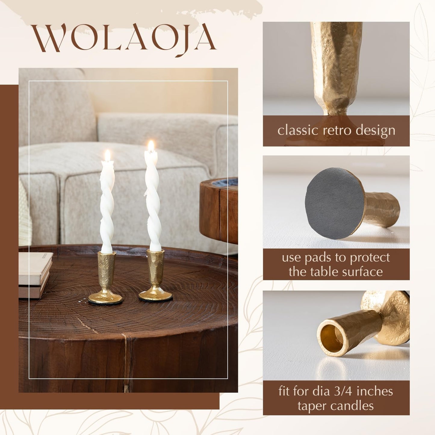 Candle Sticks Holder Decor, Set of 2 Vintage Gold Candle Holders, Modern Decorative Tapered Candlestick Holders Centerpiece for Dining Table Centerpiece, Wedding, Party Decor