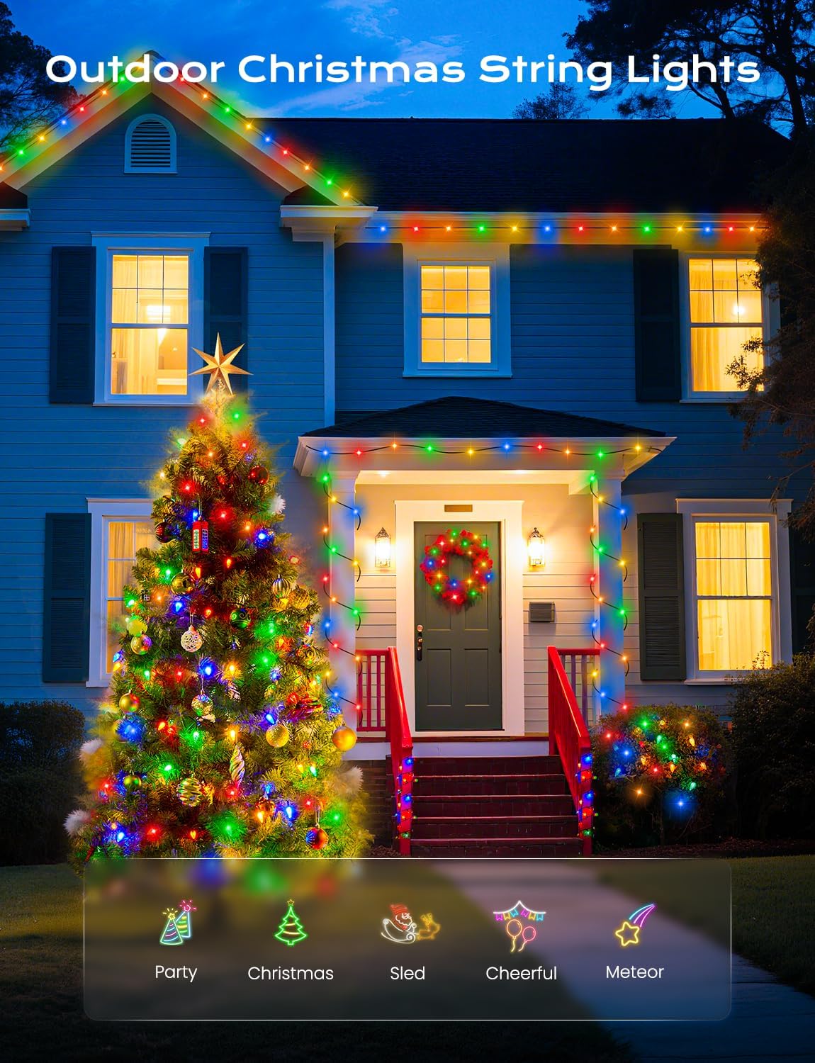 Brightown Solar Operated C6 Strawberry String Lights, 39ft 100 LEDs Multicolor LED Christmas Fairy Lights, Solar Christmas Lights Outdoor, Christmas Decorations for Christmas Tree, Garden Decor