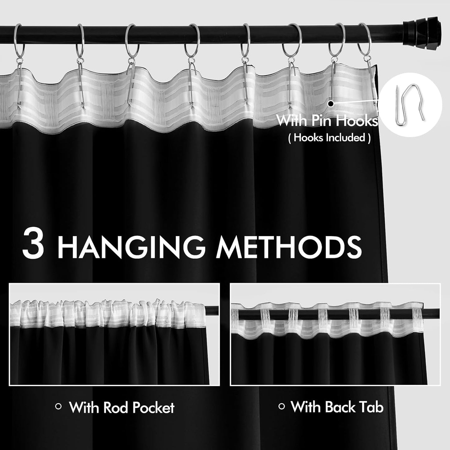 MIULEE Back Tab Blackout Curtains 94 Inch Long 2 Panels Set for Living Room Bedroom, Halloween Black Rod Pocket/Pinch Pleated Thermal Insulated Room Darkening Light Blocking Floor to Ceiling Drapes