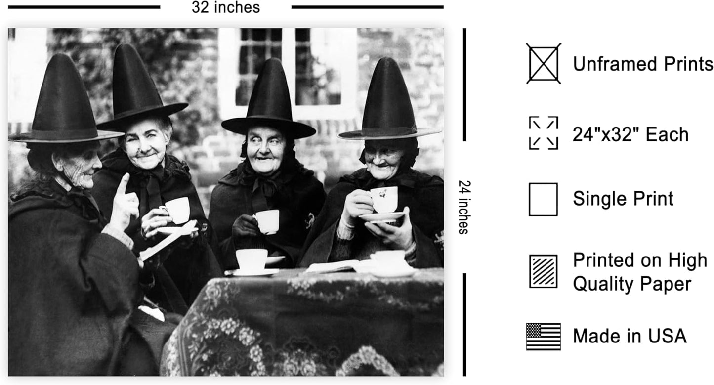 Poster Master Classic Photograph Poster - Vintage Halloween Print - Gift for Artist, Friend - Witches Tea Party, Old Women Smiling, Wearing Robes - Wall Decor for Living Room, 24x32 Unframed Wall Art