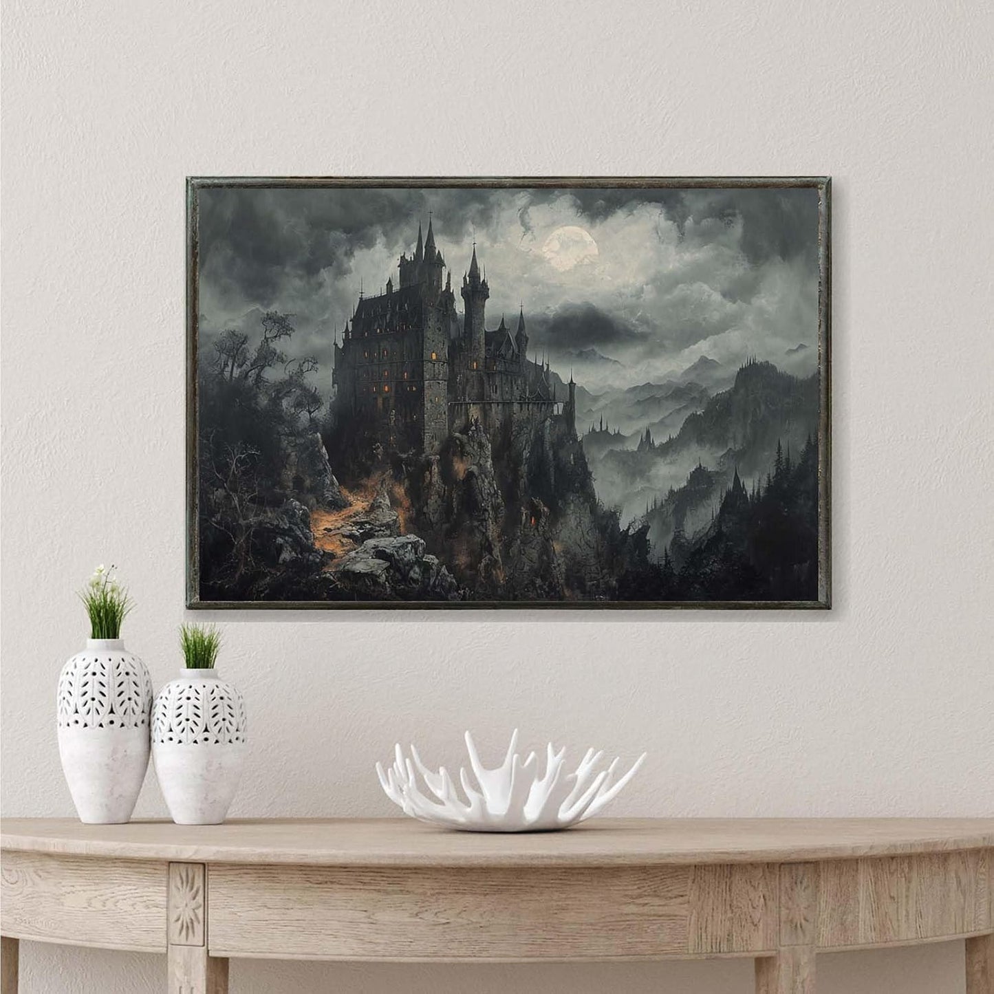 JFHCQJPK Vintage Castle Poster Dark Academy Victorian Gothic Castle Wall Art Poster Moody Mystical Art Print Suitable for Home Living Room Bedroom20x30in Metal blackFramed