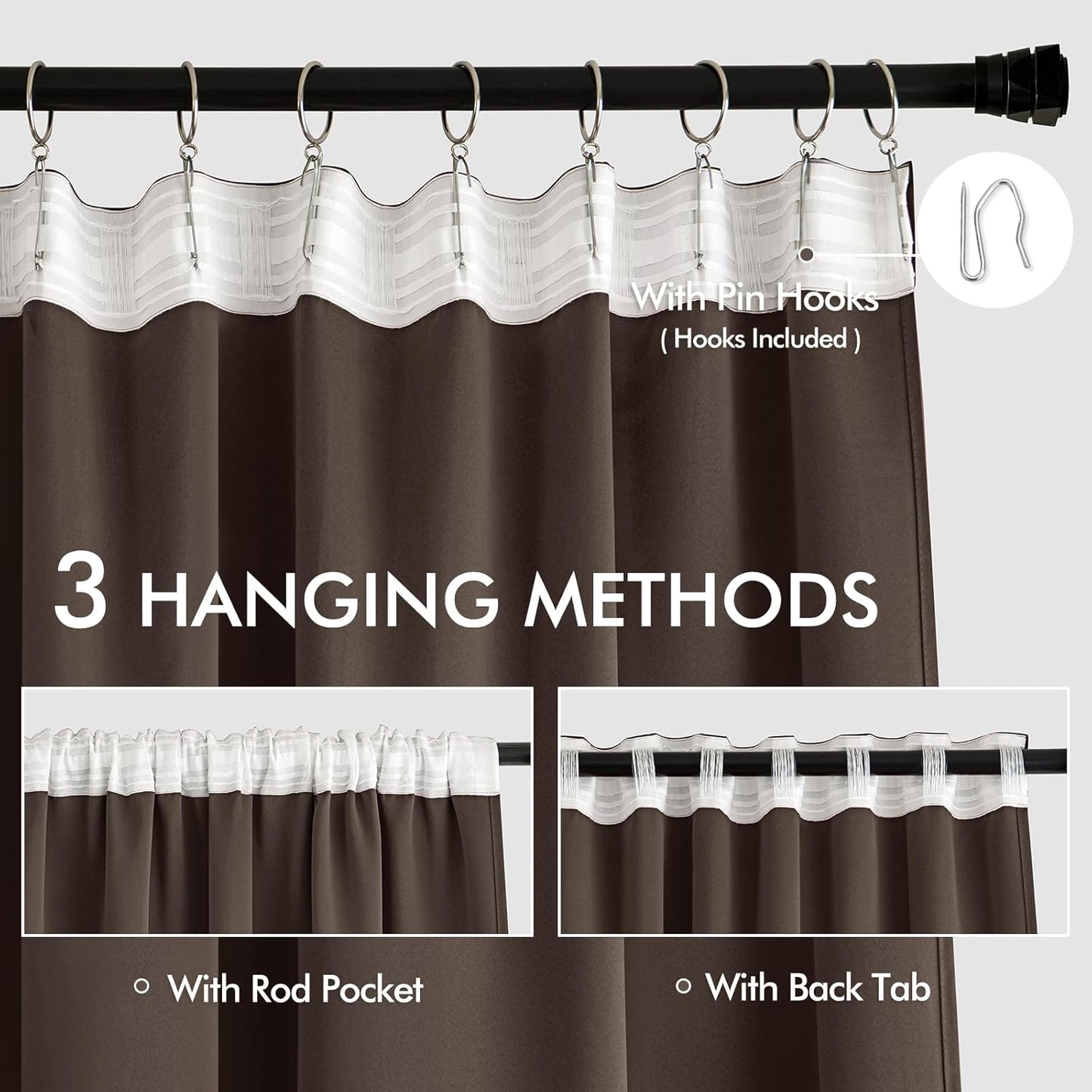 MIULEE Chocolate Brown Back Tab Blackout Curtains 84 Inch Length 2 Panels Set for Living Room Bedroom Privacy, Rod Pocket/Pinch Pleat Thermal Insulated Room Darkening Pleated Light Blocking Drapes