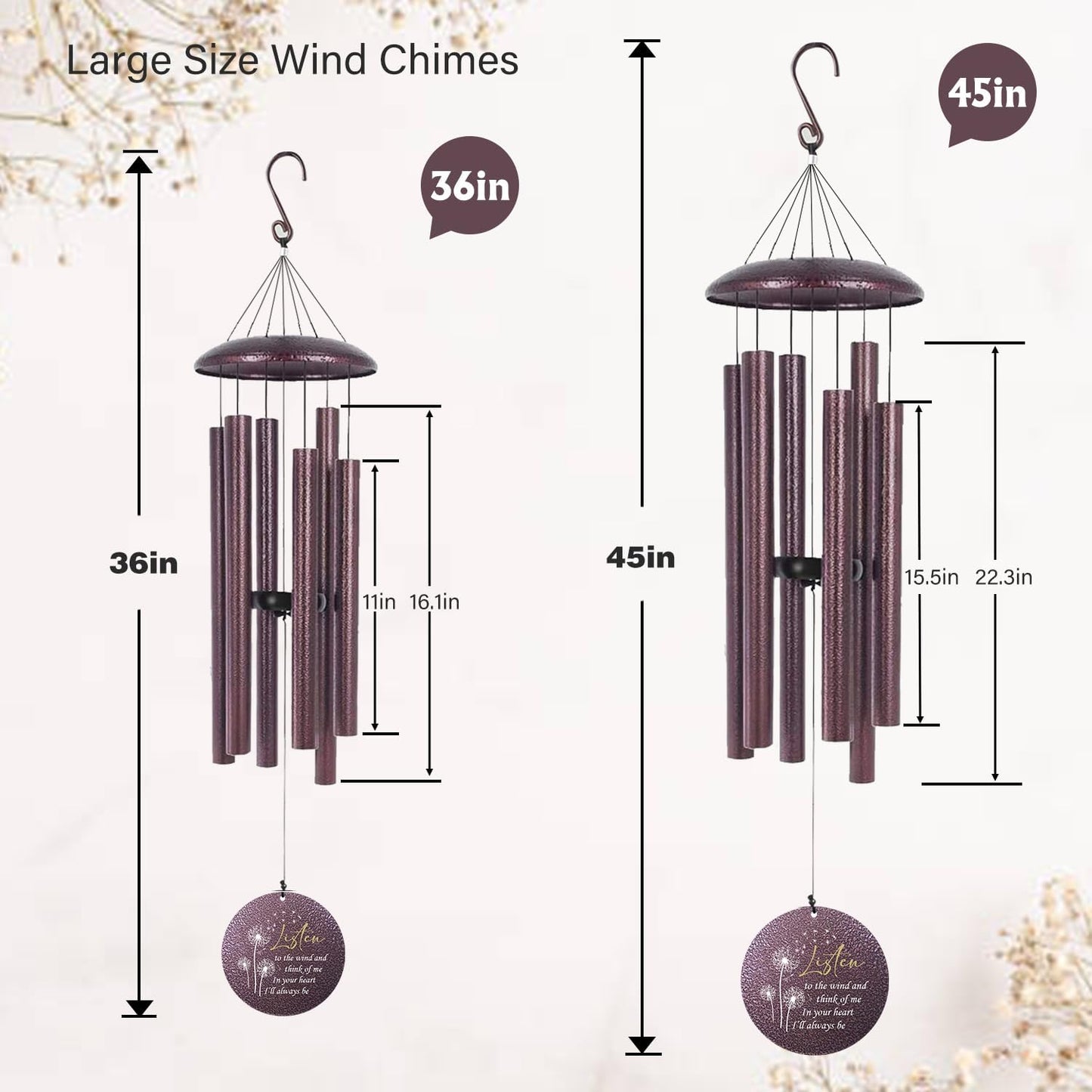 ASTARIN 36" Large Deep Tone Personalized Sympathy Wind Chimes, Memorial Wind Chime for Loss of Mother Father Loved One, Bereavement Gifts Decor Outdoor Patio Garden Graveyard