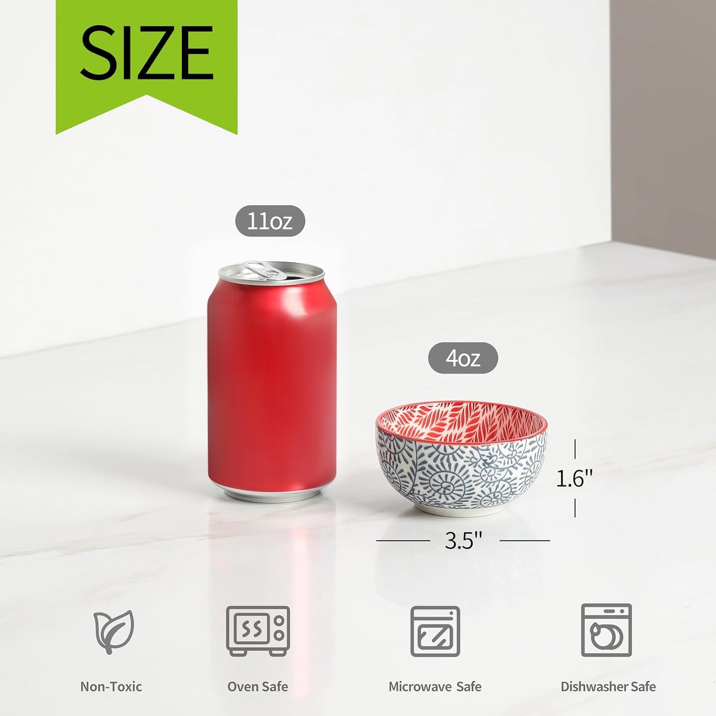 Selamica Ceramic 4 OZ Dipping Bowls Set, 3.5 Inch Mini Bowl for Dipping, Side Dishes, Microwave Dishwasher Safe, Set of 6, Assorted Colors