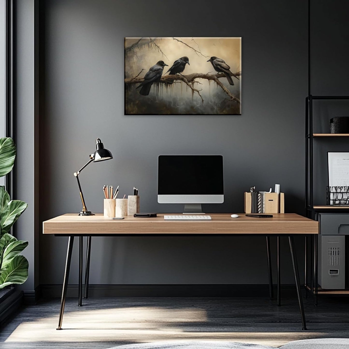 OAAPITI Halloween Decor Vintage Crow Wall Art Retro Art Poster Creepy Raven Picture Print Horrid Cemetery Painting Artwork Home Wall Decor(Artwork-4,24"x36")