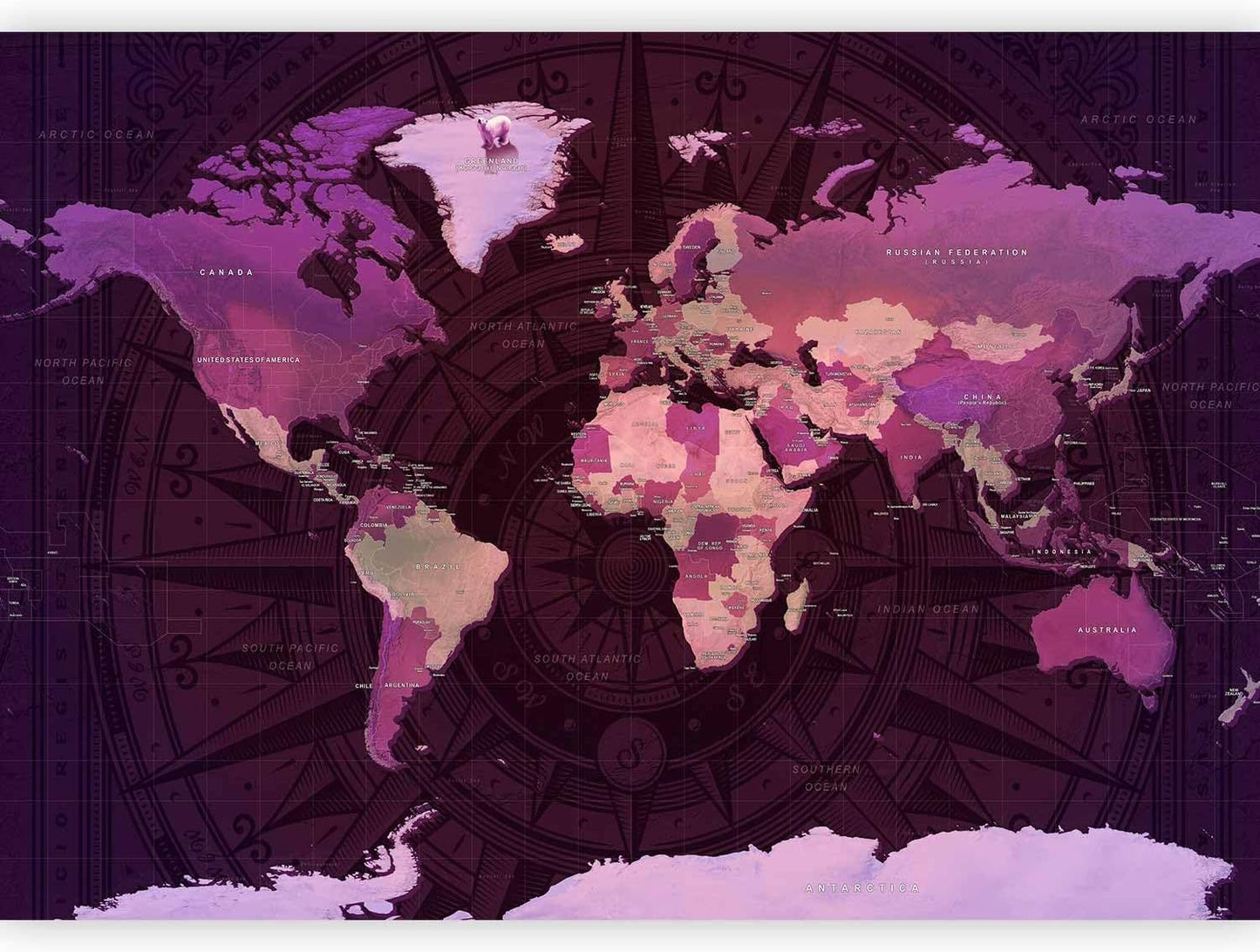 artgeist Wall Mural World Map 116x83 in - XXL Peel and Stick Self-Adhesive Wallpaper Removable Large Sticker Foil Wall Decor Print Picture Image Design Map of The World k-A-0273-a-a