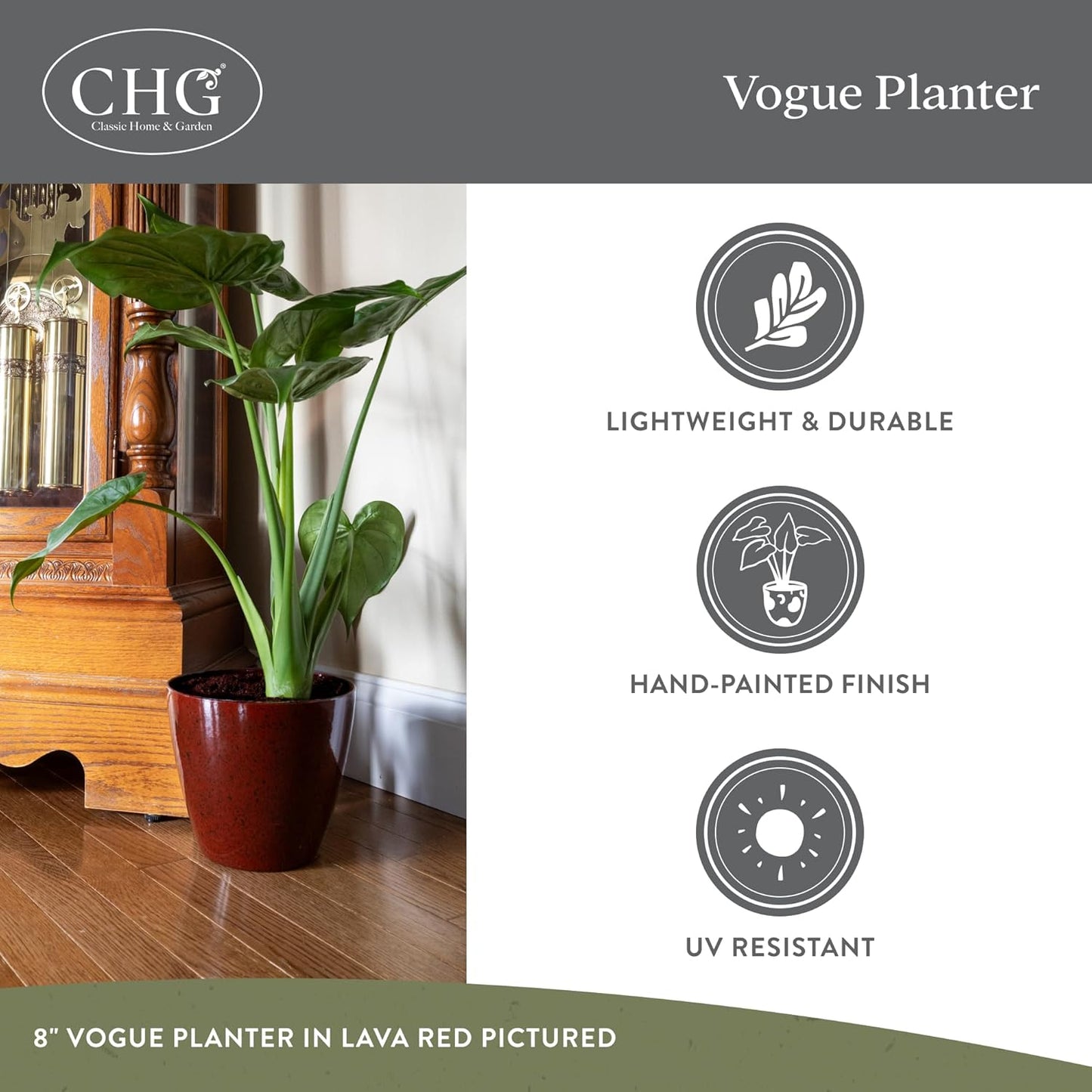 Classic Home and Garden Vogue Planter Pots w/Pottery Quality Finish - Modern Indoor & Outdoor Flower Pots - UV-Resistant Porch Planters - Decorative Pot for Flowers & Herbs (8” Patina Copper)