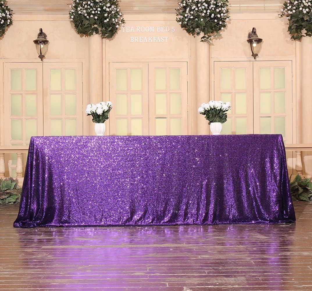 SquarePie Sequin Tablecloth 90 x 132 Inch Purple Sparkly Table Linen for Wedding Halloween Party
