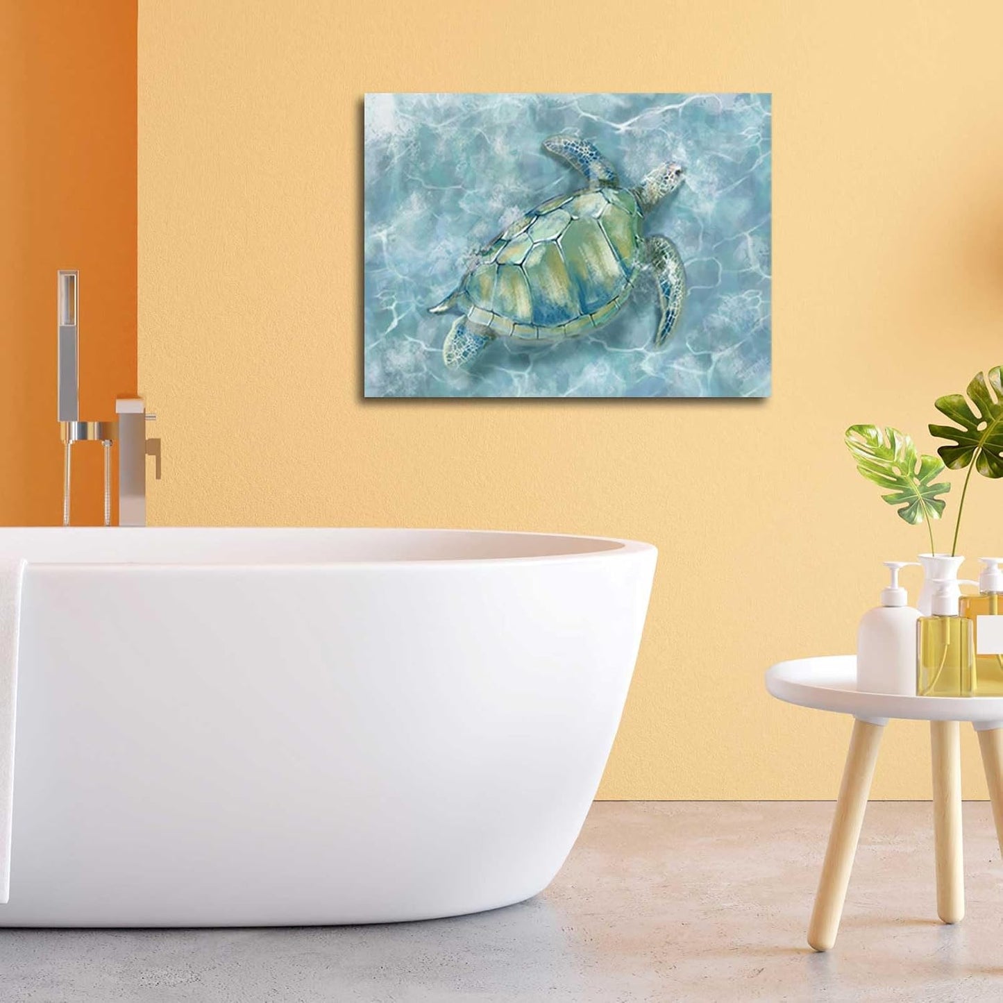 XIANSHOU Bathroom Pictures Wall Decor Blue Sea Turtle Wall Art Funny Animal Paintings Posters for Room Aesthetic Kitchen Dining Room Office Home Decor 12x15 Inch