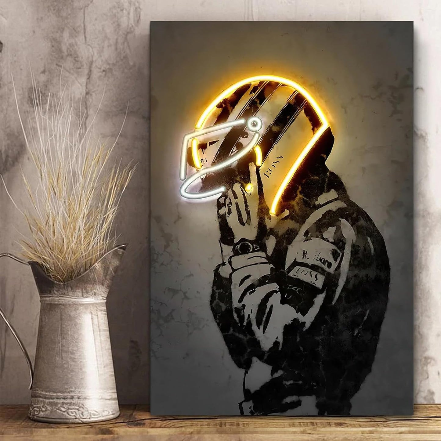 Sorventina Racing Wall Decor Painting, Sports Art Decor Neon Racing Poster Motorcycle Wall Art, Canvas Prints for Room, Bedroom, Bar, gamer room, Wrapped Canvas Frame(16x24, Yellow)