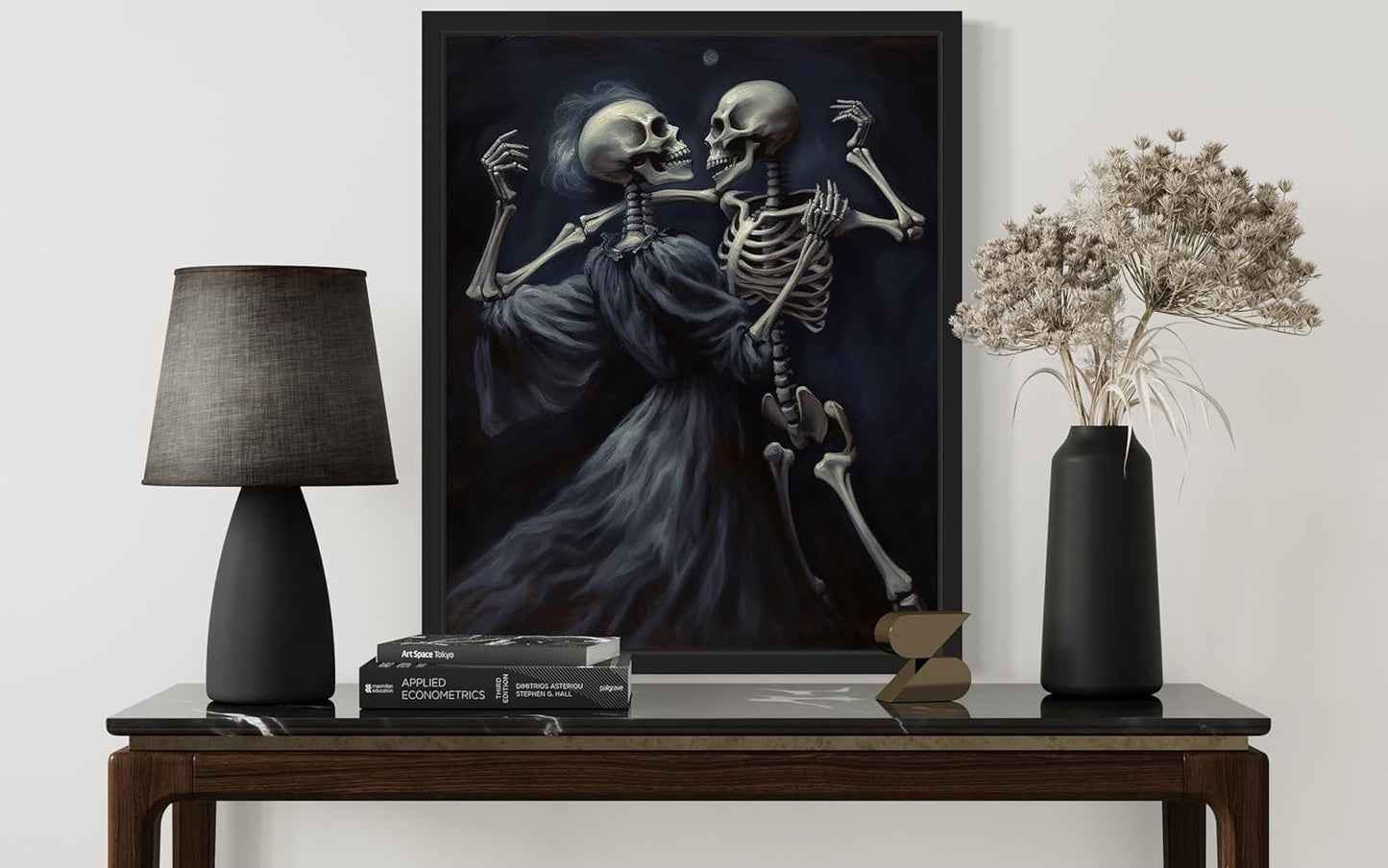 Dancing Skeleton Poster Art Print, Halloween Scary Vintage Wall Art Academia Spooky Painting Decoration for Horror Prints, Gothic Posters Bedroom Decor 89 (Dancing Skeleton, 11 x 14 inches, Black Frame)