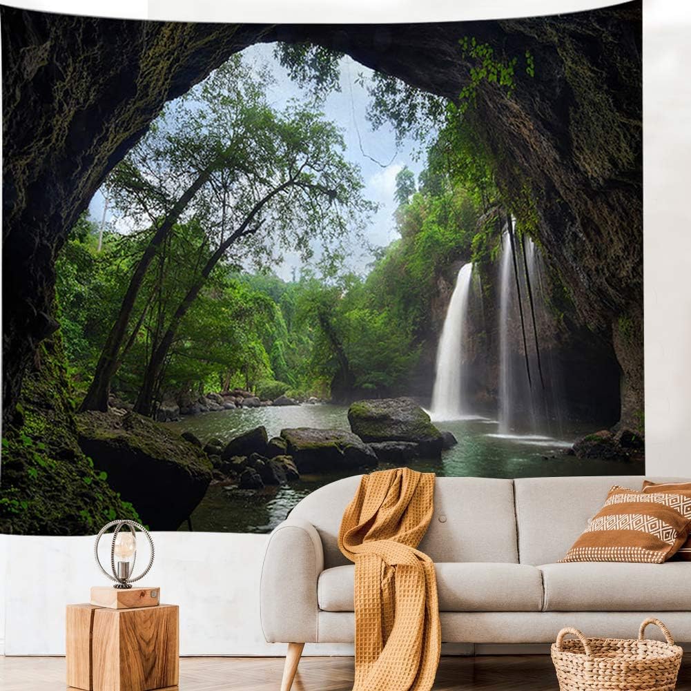 Llamazing Forest Landscape Tapestry for Home Decor - Living Room Bedroom Decoration Magic Curtain (Waterfall, 60''L51''W)