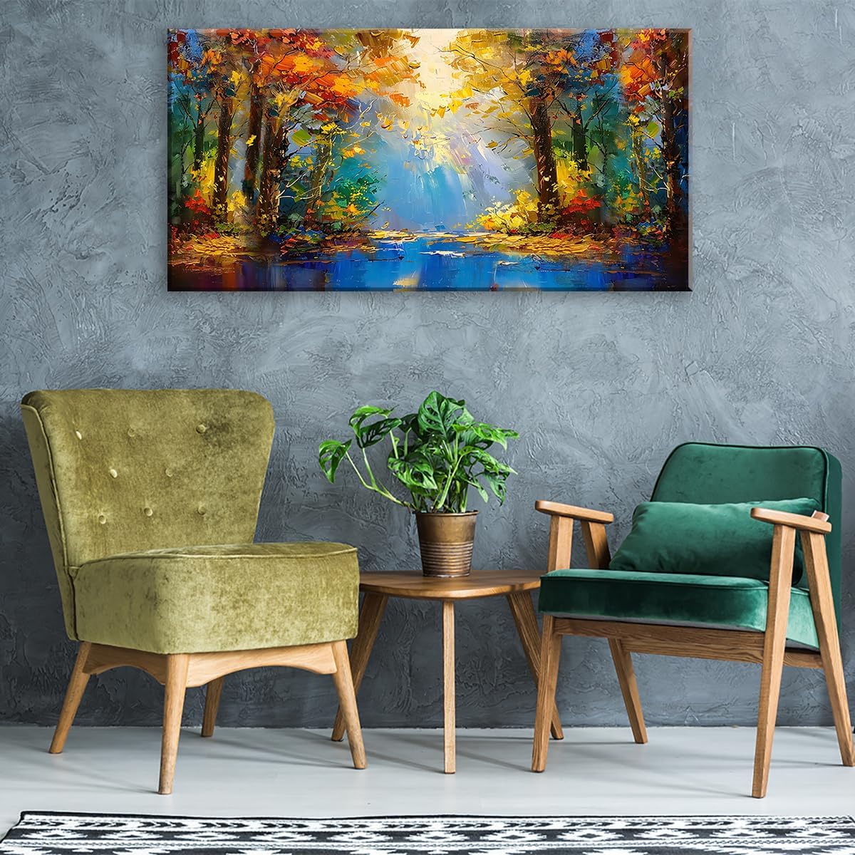 LASMOND Beautiful Colorful Forest Scenery Landscape Wall Art Decor Artwork for Bedroom Living Room (48x24 Inches)