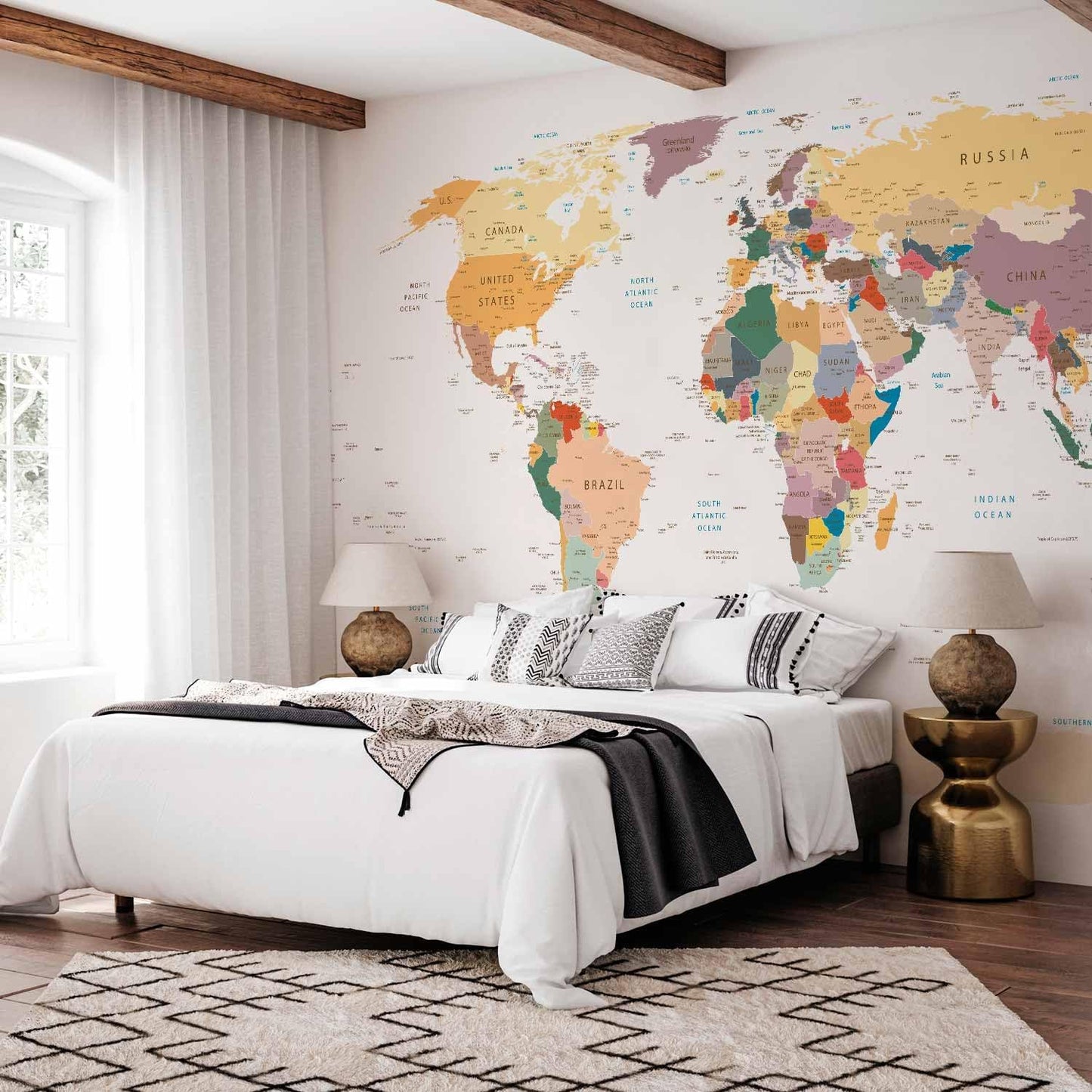 artgeist Premium Wall Mural World Map 138x101 in - XXL Non-Woven Wallpaper Fleece Wall Decor Photo Print Picture Image Design Home Map of The World k-B-0001-a-b