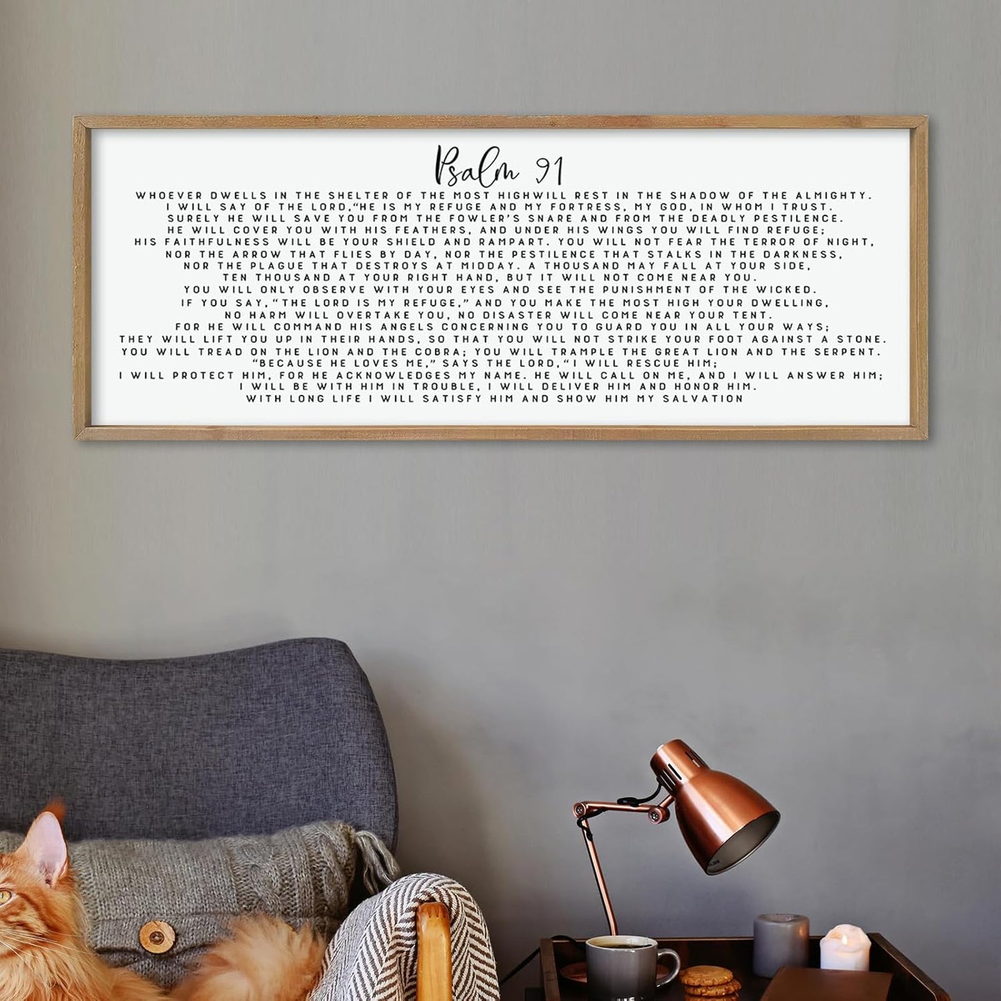 LuZhiQiang Psalm 91 Wall Decor Art 40"×15" Bible Verse Sign for Family Bedroom Christian Large Wood Framed Wall Hanging (Wood)