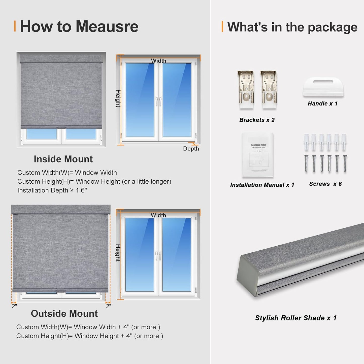 Persilux Blackout Roller Shades for Indoor Windows with Upgraded Cassette, Cordless Shades Window Blinds Pull Down for Doors, Easy to Install for Office/Living Room/Bedroom, Grey(82.5" W x 72" H)