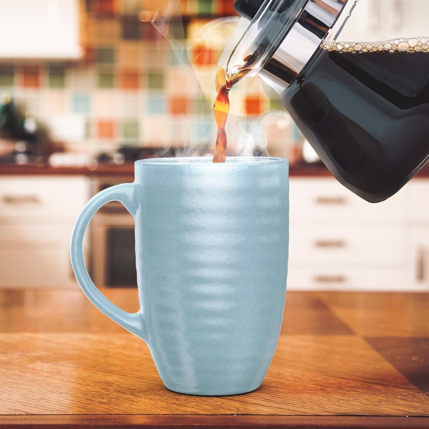 Set of 4 Oversized 20oz Tall Ceramic Latte Coffee Mugs, Gift Set for Cococa, Tea and More. With Large Handles; Dishwasher and Microwave Safe. (Blue)
