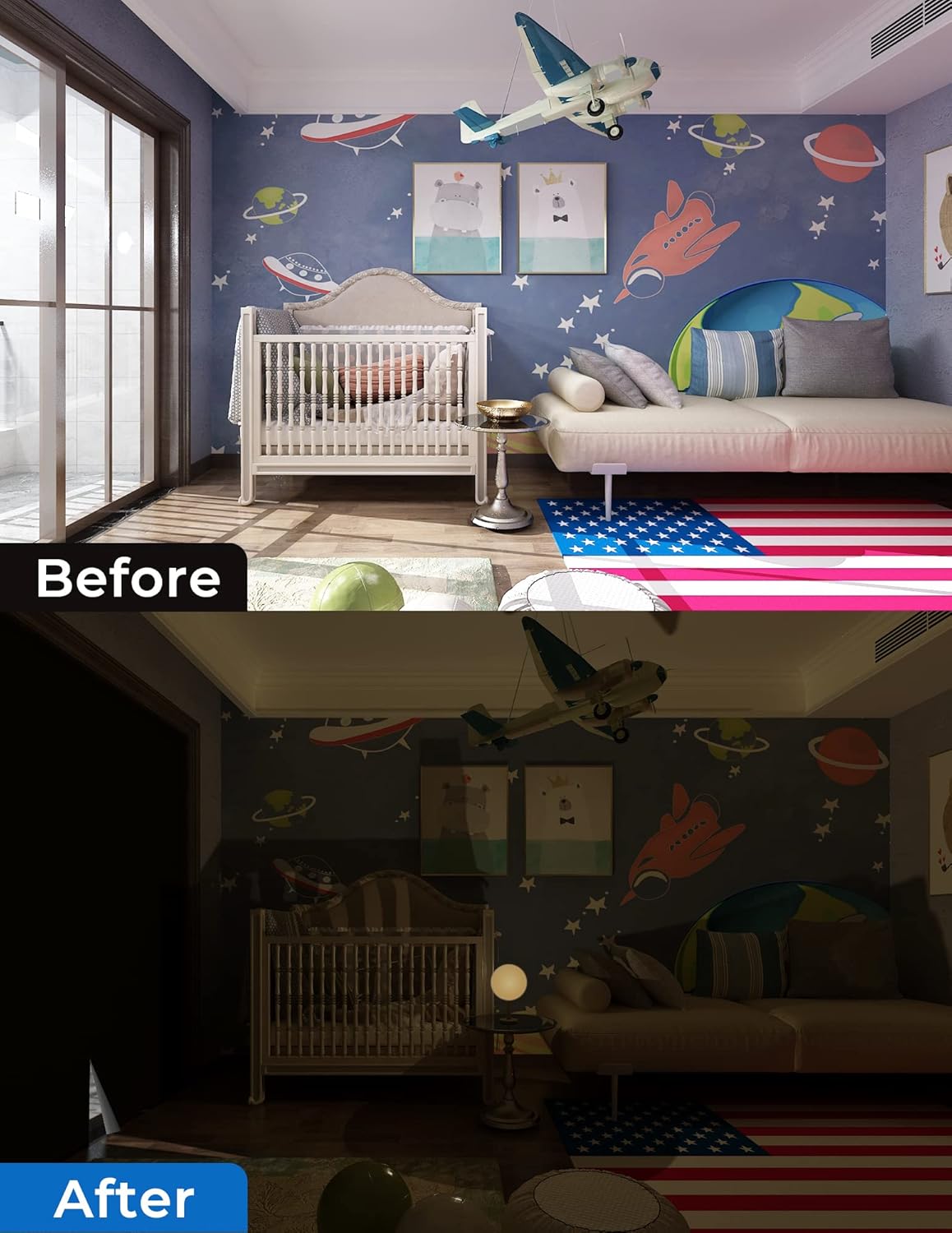 Sumobaby Blackout Curtains for Bedroom 100"x70"Portable Black Out Window Cover with Heat-Resistant Hook&Loop Tape,100% Blackout Shades No Drill Blinds for Windows DIY Cut Fit for Nursery,TV Room，Black