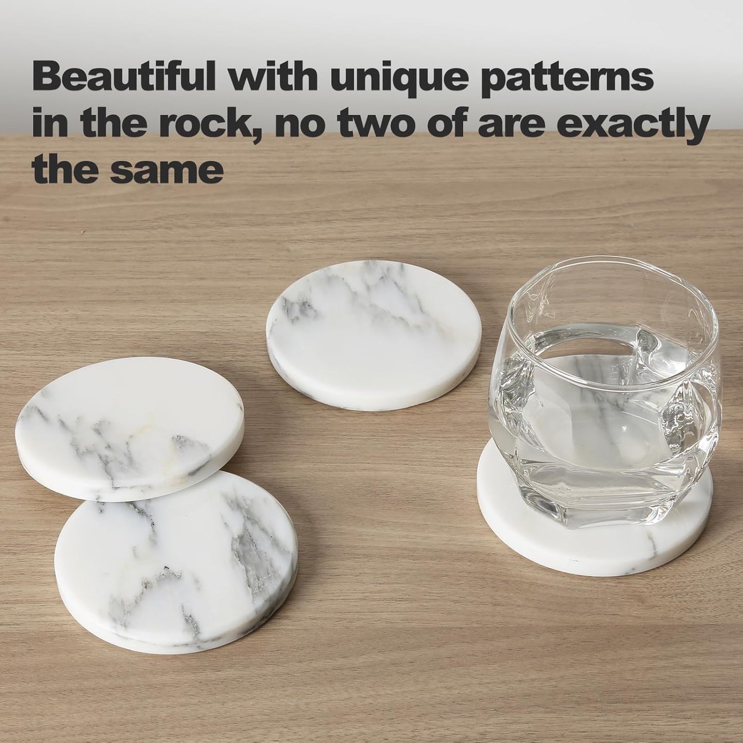 BCS Marble Coasters Set of 6 with Holder - Premium White Stone Drink Coasters, Durable Cup Mats for Coffee, Beer, Wine - Non-Slip Modern Table Decor for Home, Office, Dining