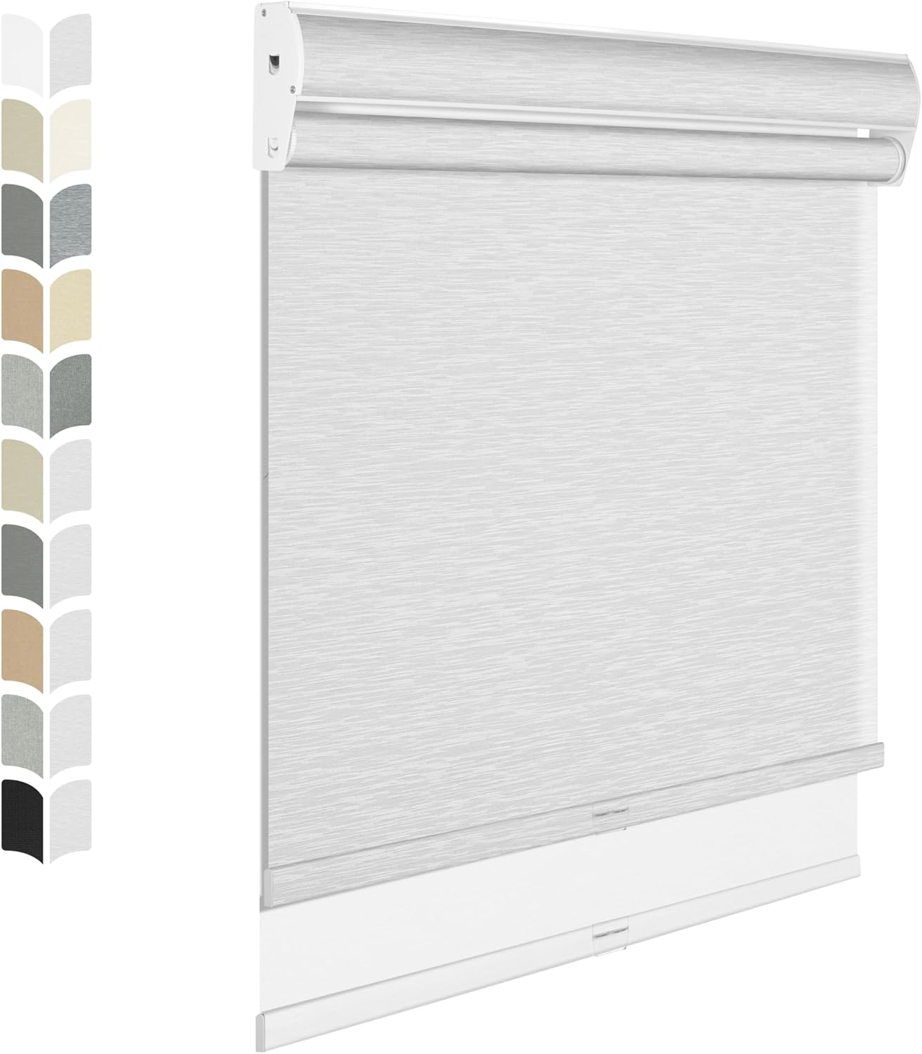 BERISSA Cordless Dual Roller Shades with Cassette Valance, Blackout and Light Filtering Shades for Home Office and Door. Striped Jacquard White. 46 W x 36" H