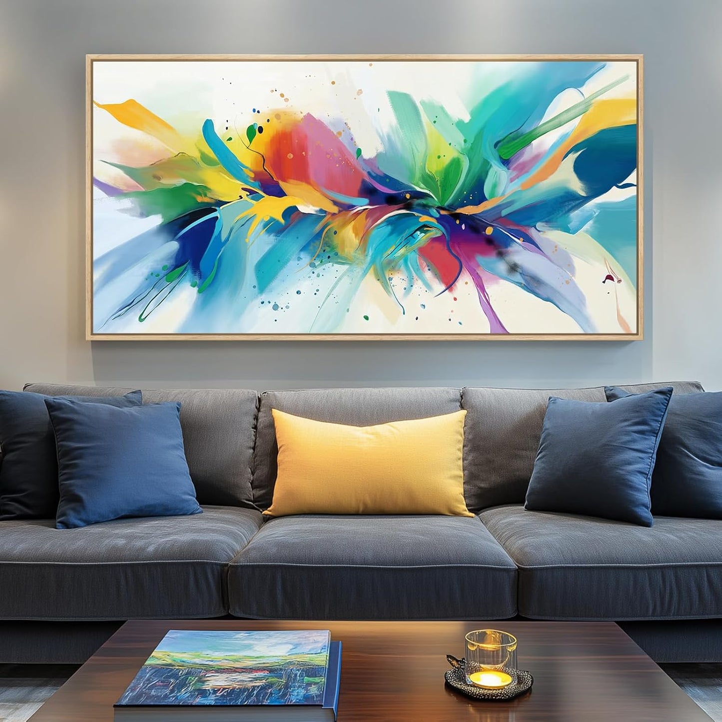 Framed Extra Large Colorful Abstract Wall Art for Living Room, Modern Horizontal Bright Canvas Prints Paintings Artwork for Walls, Bold Color Pictures for Hallway Dining Bedroom Office Wall Decor 30x60 In