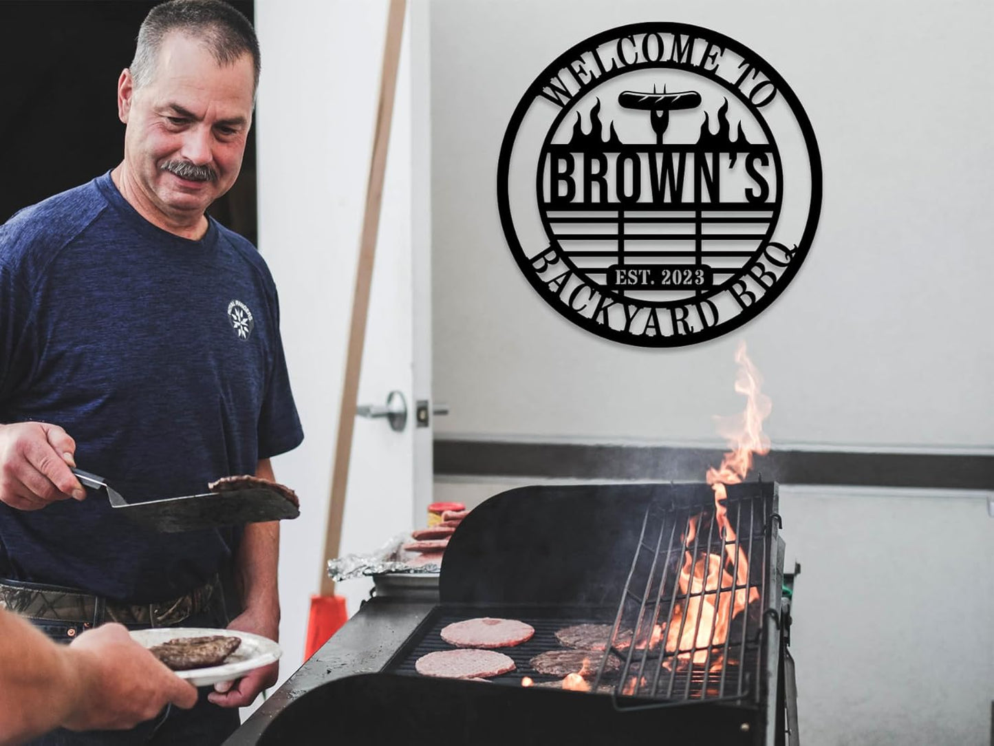 Personalized BBQ Grill Name Sign Custom Grill Sign Outdoor Kitchen Decor Grill Gifts for Dad Backyard BBQ Metal Sign BBQ Grill Sign Barbecue Outdoor Man Cave Decor