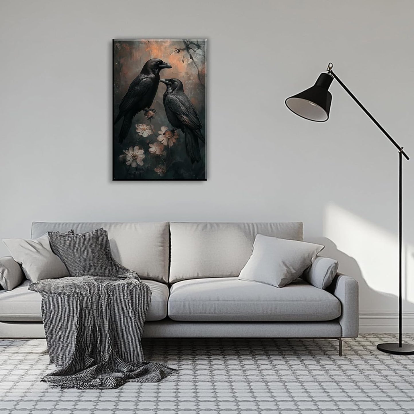 OAAPITI Birds Canvas Wall Art Black Couple Crow Picture Print Vintage Gothic Raven Artwork for Living Room Halloween Home Wall Decor(Artwork-7,28"x42")