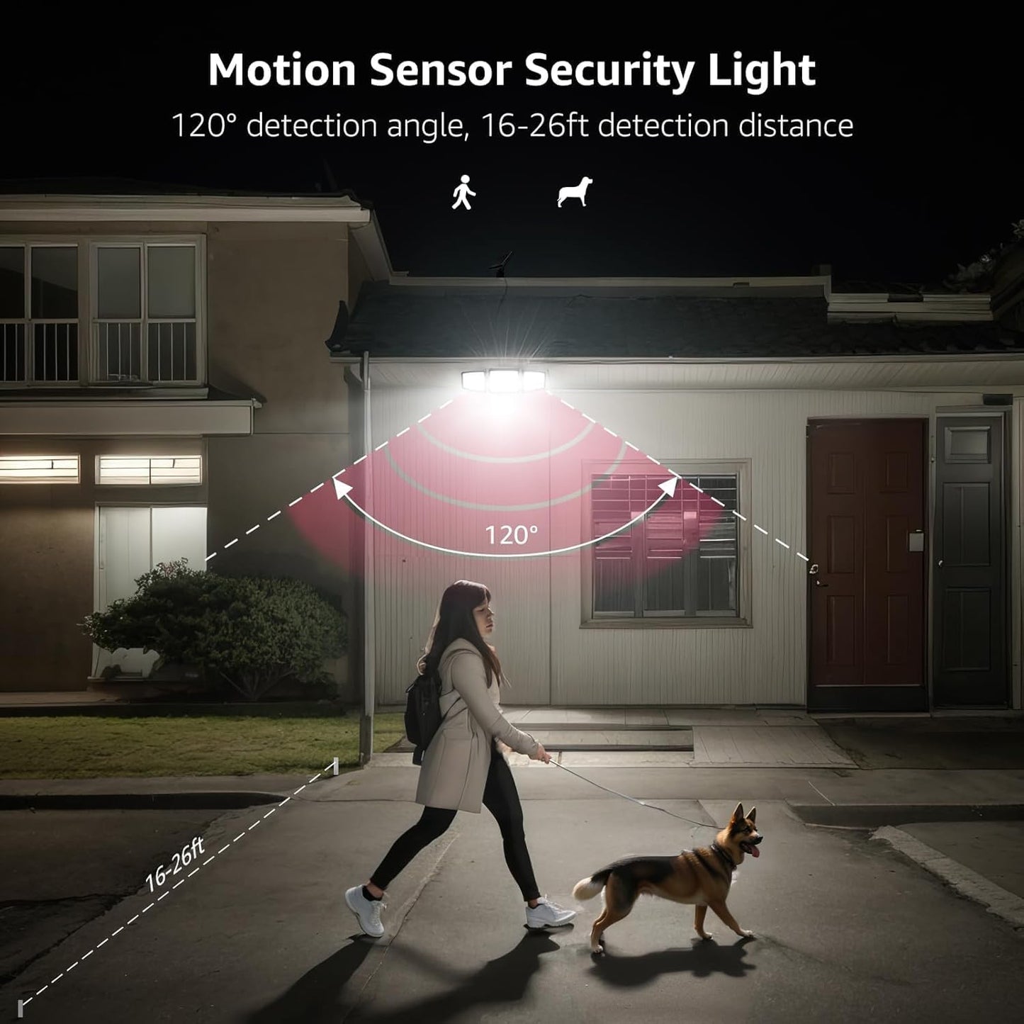 Solar Lights for Outside, WL5000 Motion Activated Security Lights, Separate Solar Panel, 3 Adjustable Head 270° Wide Lighting Angle, IP65 Waterproof Wall Lamp for Porch Yard Garage, 2 Packs