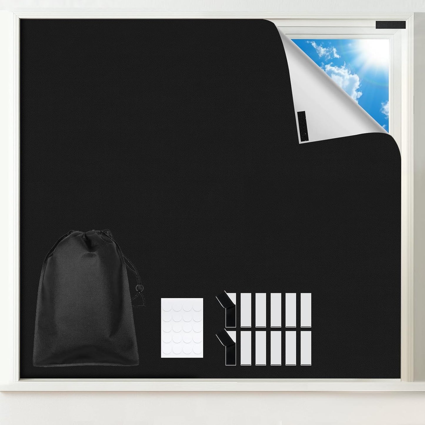 Blackout Window Cover, Portable DIY Window Blinds,Travel Window Blackout Curtains for Baby Nursery, Bedroom, Dorm Room and Media Room (Black 118"x57")