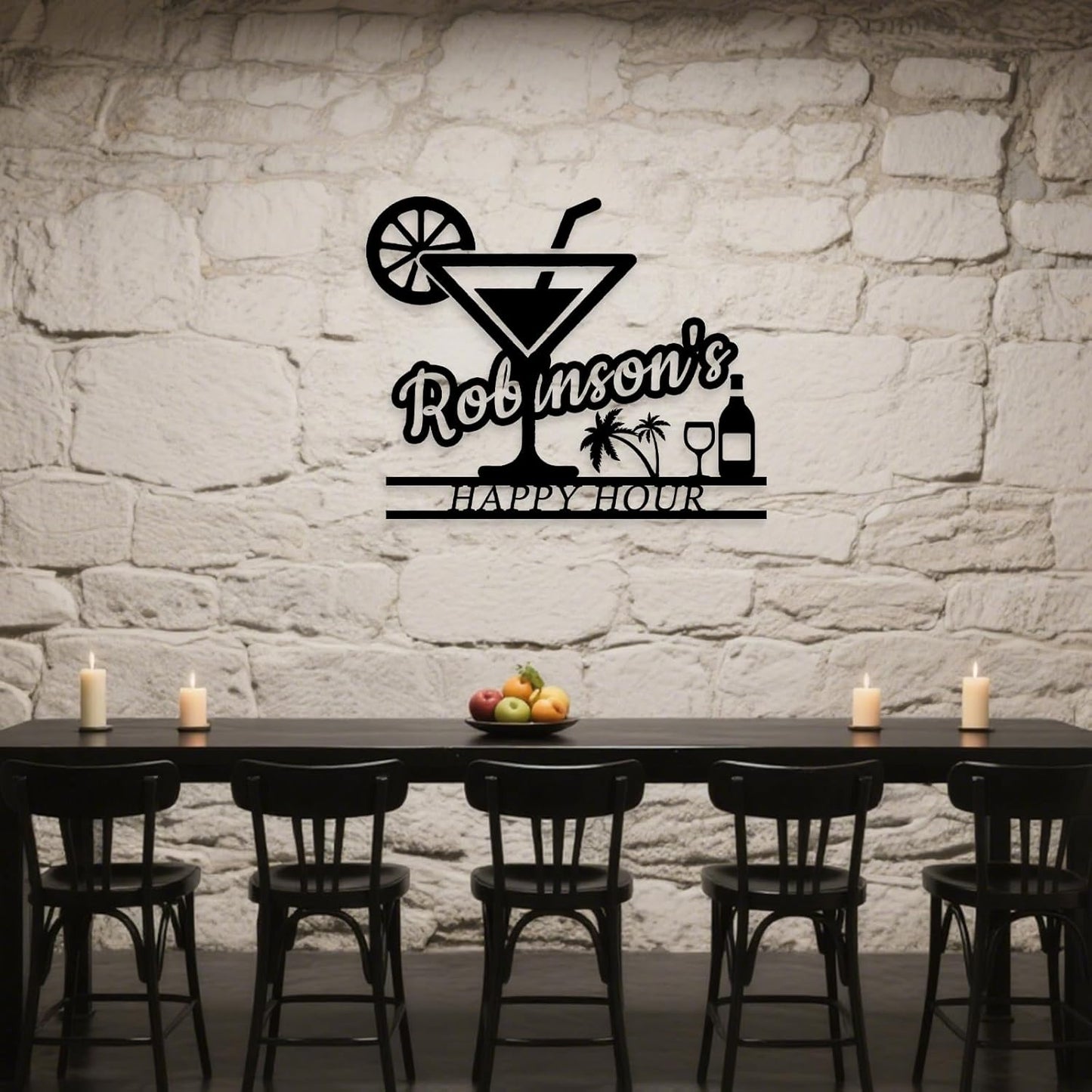 Happy Hour Metal Bar Sign - Personalized Wine Wall Art, Rustic Home Bar Decor, Custom Cocktail & Wine Themed Metal Signs for Indoor/Outdoor - MADE IN USA