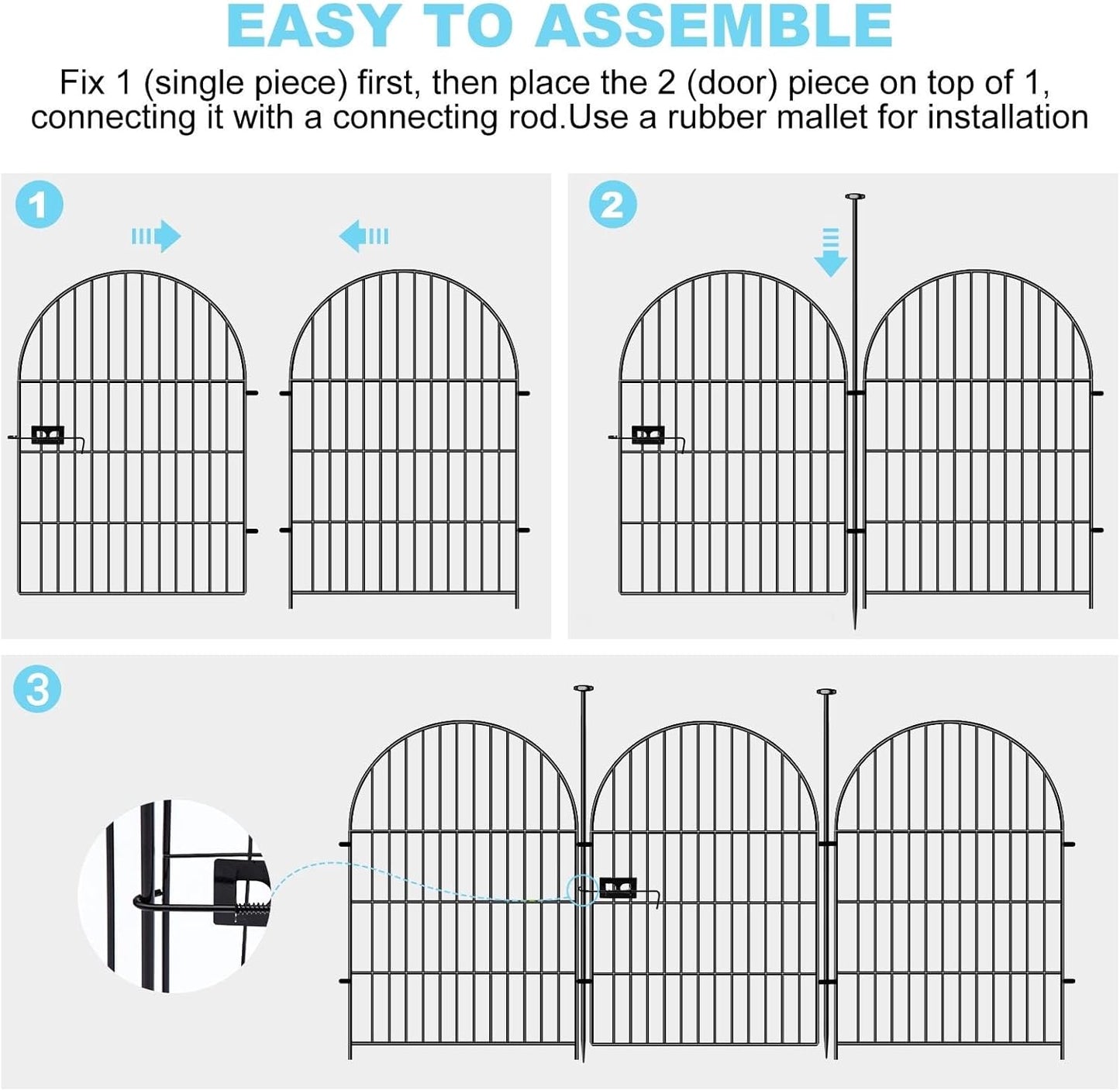 Garden Fencing Animal Barrier 24 Panels, 32 in(H) x 54 Ft(L) No Dig Fences for Dogs, Black Rustproof Metal Wire Garden Fence with Gate, Temporary Dog Fence for Patio Outdoor Yard