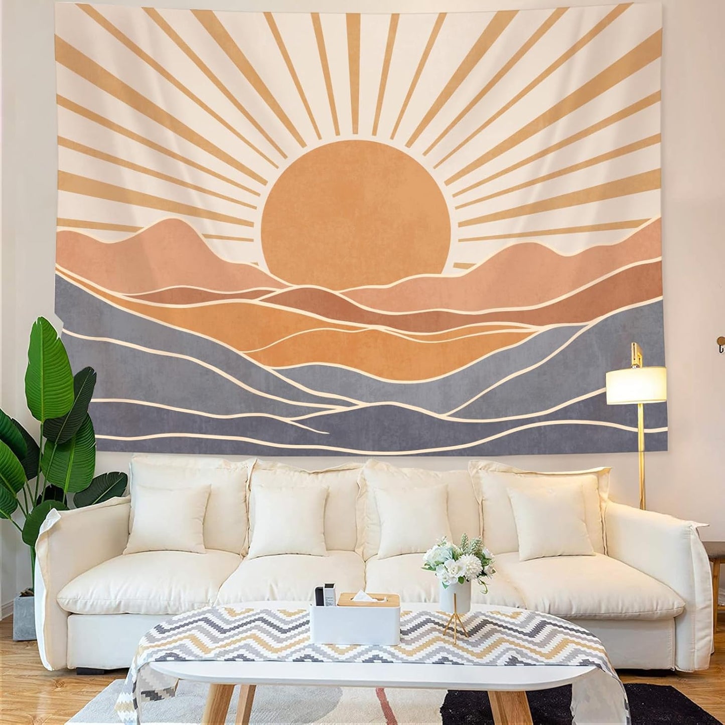 Lunerfex Boho Sun Tapestry Sunset Wall Tapestry, Mountain Tapestries for Bedroom 80s Tapestries Wall Hanging for Bedroom Living Room Decor Boho-3 60"x80"