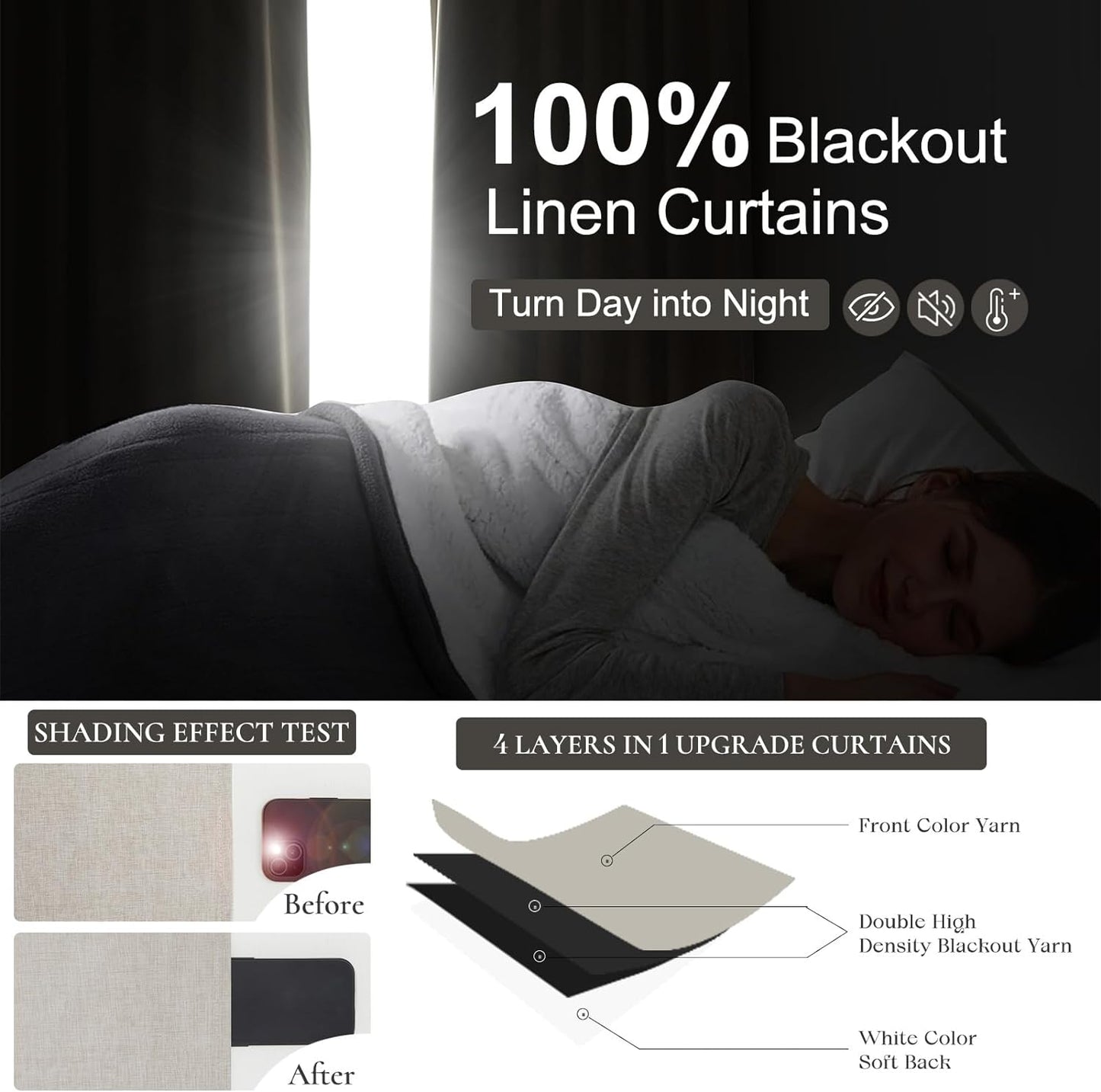 90 Inch Blackout Curtains for Living Room Thermal Noise Reduction Sliding Door Total Two Burg Country Style Linen Window Curtains & Drapes for Track System Back Tab/Pinch Pleat, Ivory Cream Set of 2