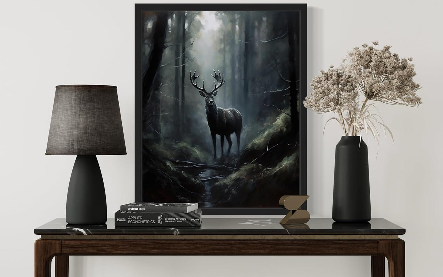 Deer in Forest Poster Art Print, Halloween Scary Vintage Wall Art Academia Spooky Painting Decoration for Horror Prints, Gothic Posters Bedroom Decor 89 (Deer in Forest, 11 x 14 inches, Black Frame)