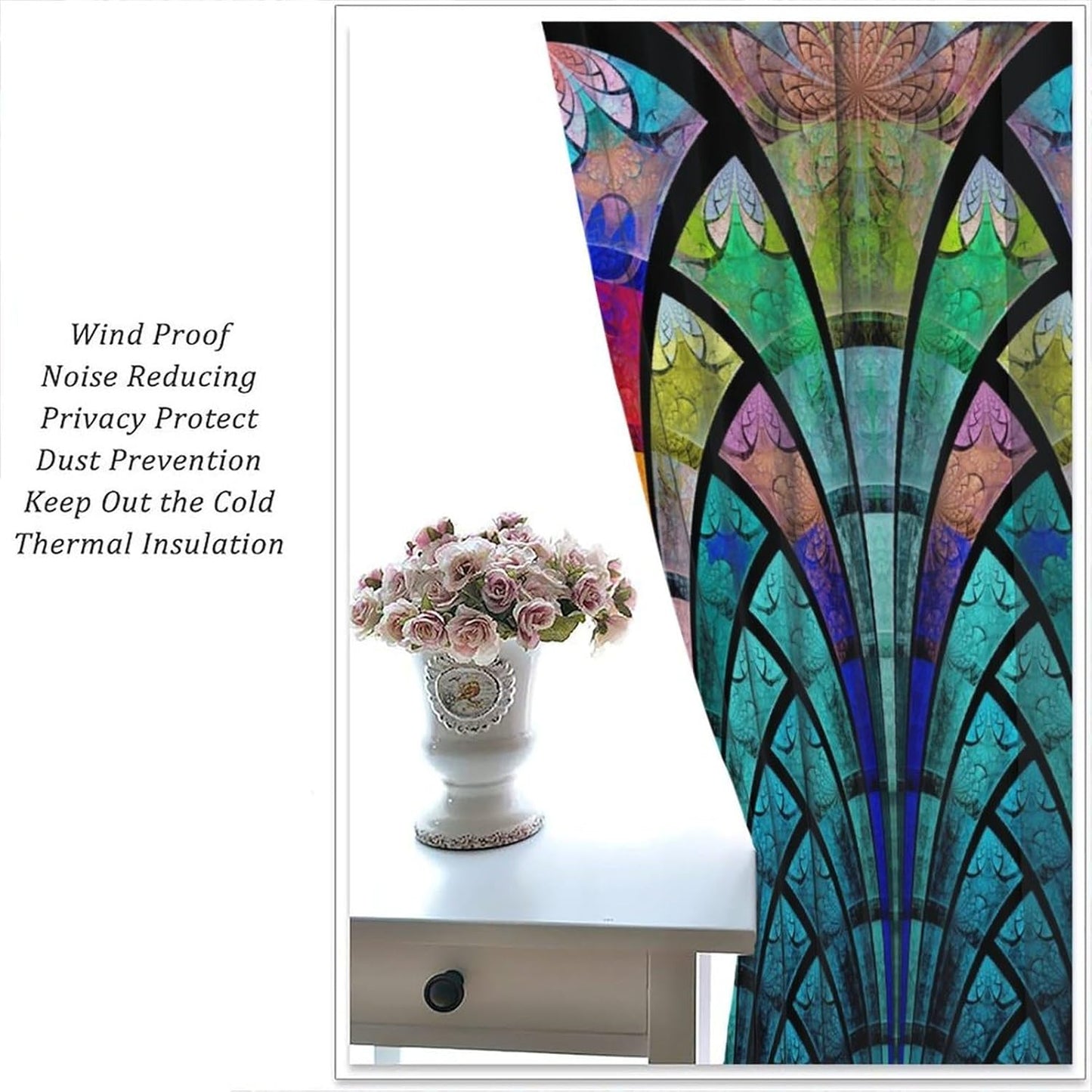 Stained Glass Curtains,Retro Design Style Colorful Abstract Art Home Decor Drapes for Bedroom Living Room Kitchen Window Treatment 2 Panels Set Total Size 42" W X 45" L Inch