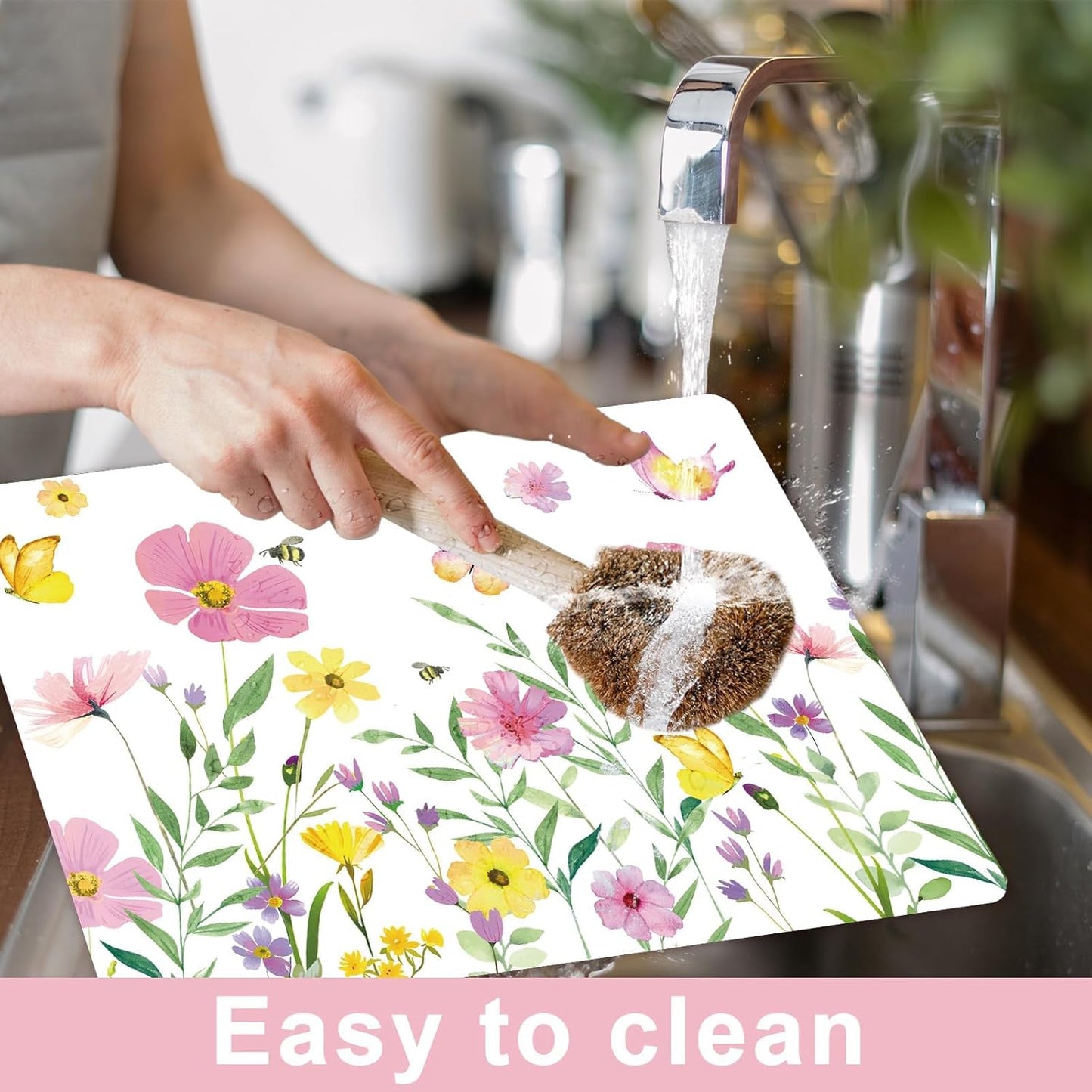 Spring Floral Butterfly Placemats Set of 6 Flower Summer Plastic Table Mats Wildflower Place Mats Washable Vinyl Rustic Holiday Table Decoration for Indoor Outdoor Party Kitchen Dining