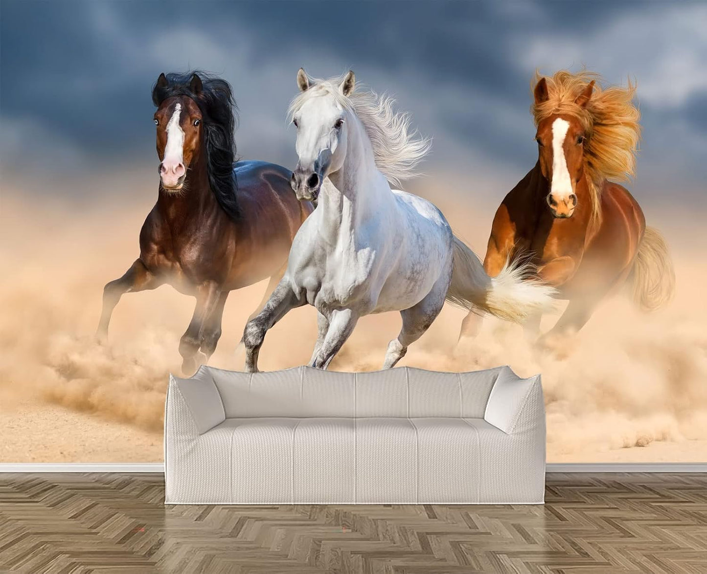 Three Running Horses Chinoiserie Wall Mural Wallpaper for Bedroom 178" x 117"