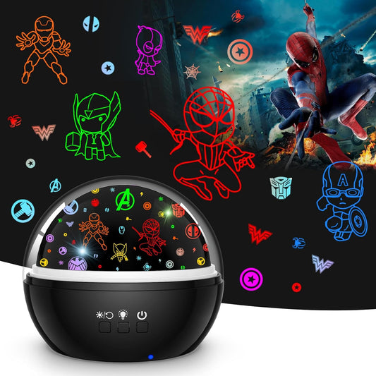 Superhero Night Light Projector for Boy,Kids Night Lights with Spiderman and Star Theme,360 Degree Rotation,15 Mode Color Changing,Birthday Gift Toys