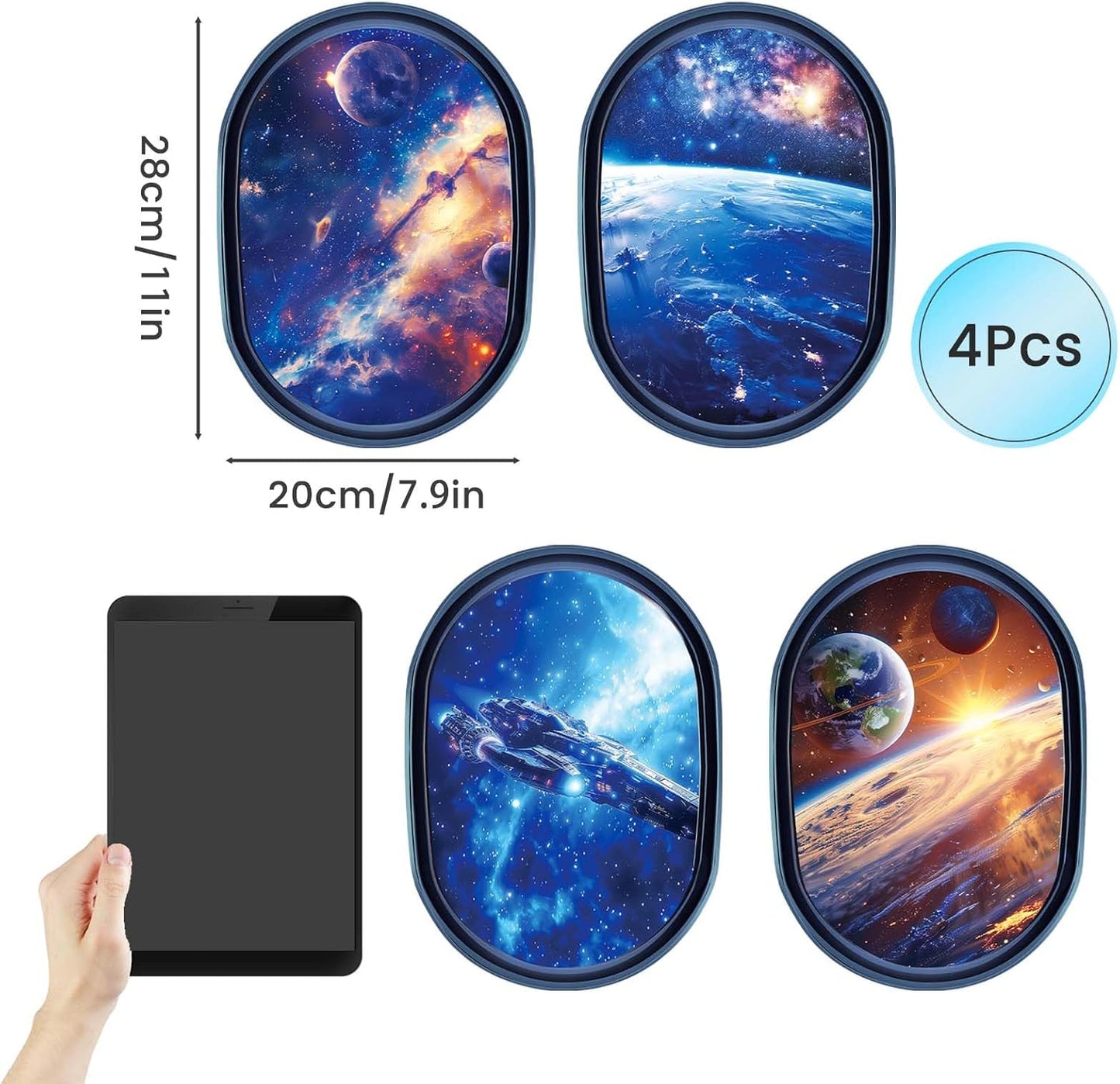 SNAIL GARDEN 4 Pcs Luminous Universe Galaxy Space Wall Stickers,Glow in The Dark Wall Decals,Self-Adhesion Space Themed Wall Decor,3D Ceiling Glow in The Dark Decorations(Blue Light)